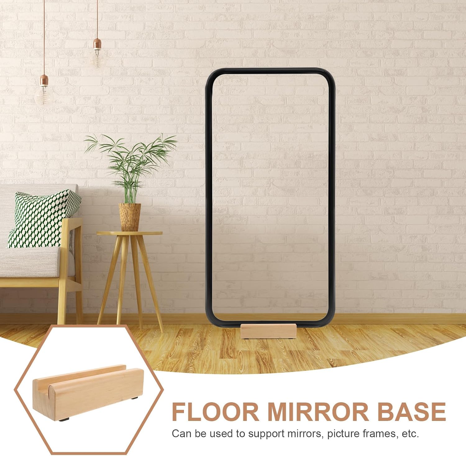 Full Length Mirror Base Stand Solid Wood Floor Mirror Support Holder for Bedroom Bathroom Home Décor Size 25X8X7Cm