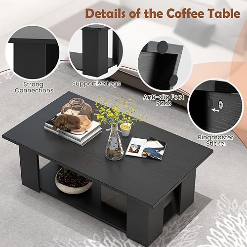 Miniatura 4 de Giantex Mesa auxiliar de 2 niveles con estante de almacenamiento, mesa rectangular rústica industrial para sala de estar, oficina, dormitorio, mesa