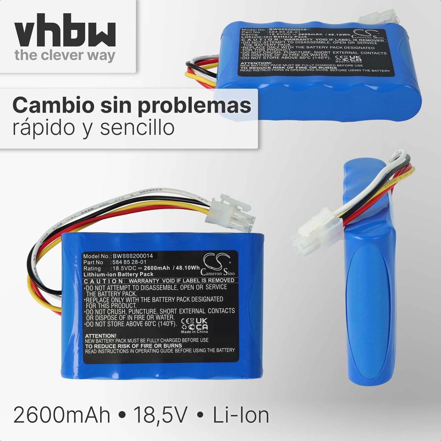 vhbw Batería reemplaza Husqvarna 592 96 83-01 para cortacésped 2600mAh 18,5V Li-Ion