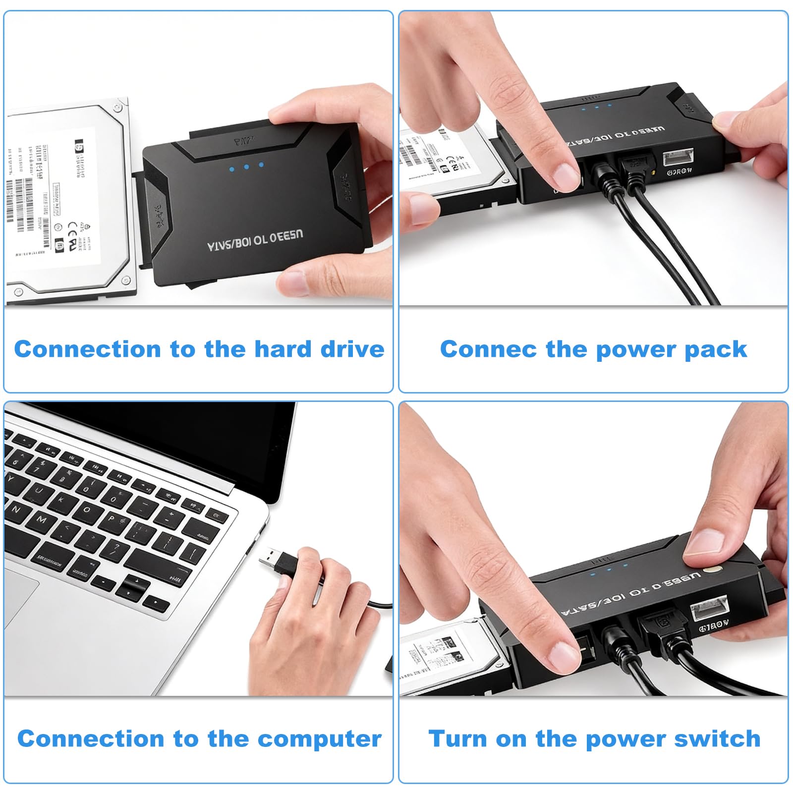 Adattatore universale da USB 3.0 a IDE e SATA Hard Drive IDE a USB e SATA a USB con alimentatore, lettore di dischi rigidi esterni per HDD SSD da 2,5/3,5 pollici