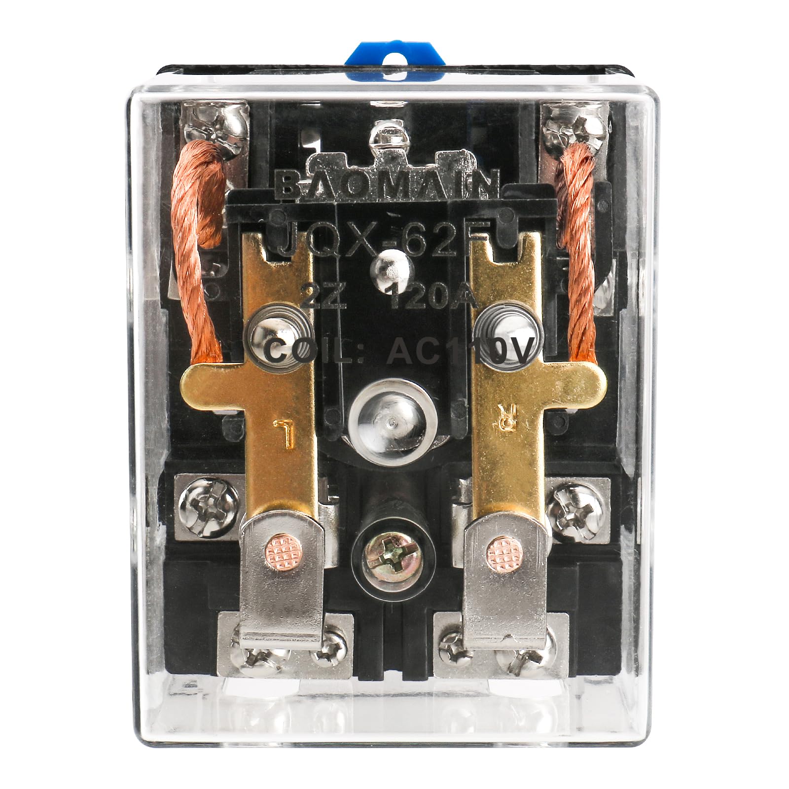Baomain High Power Relay JQX-62F-2Z AC 110V 120A DPDT 2NO 2NC Electronmagnetic Relay Transparent Dust-Proof Type