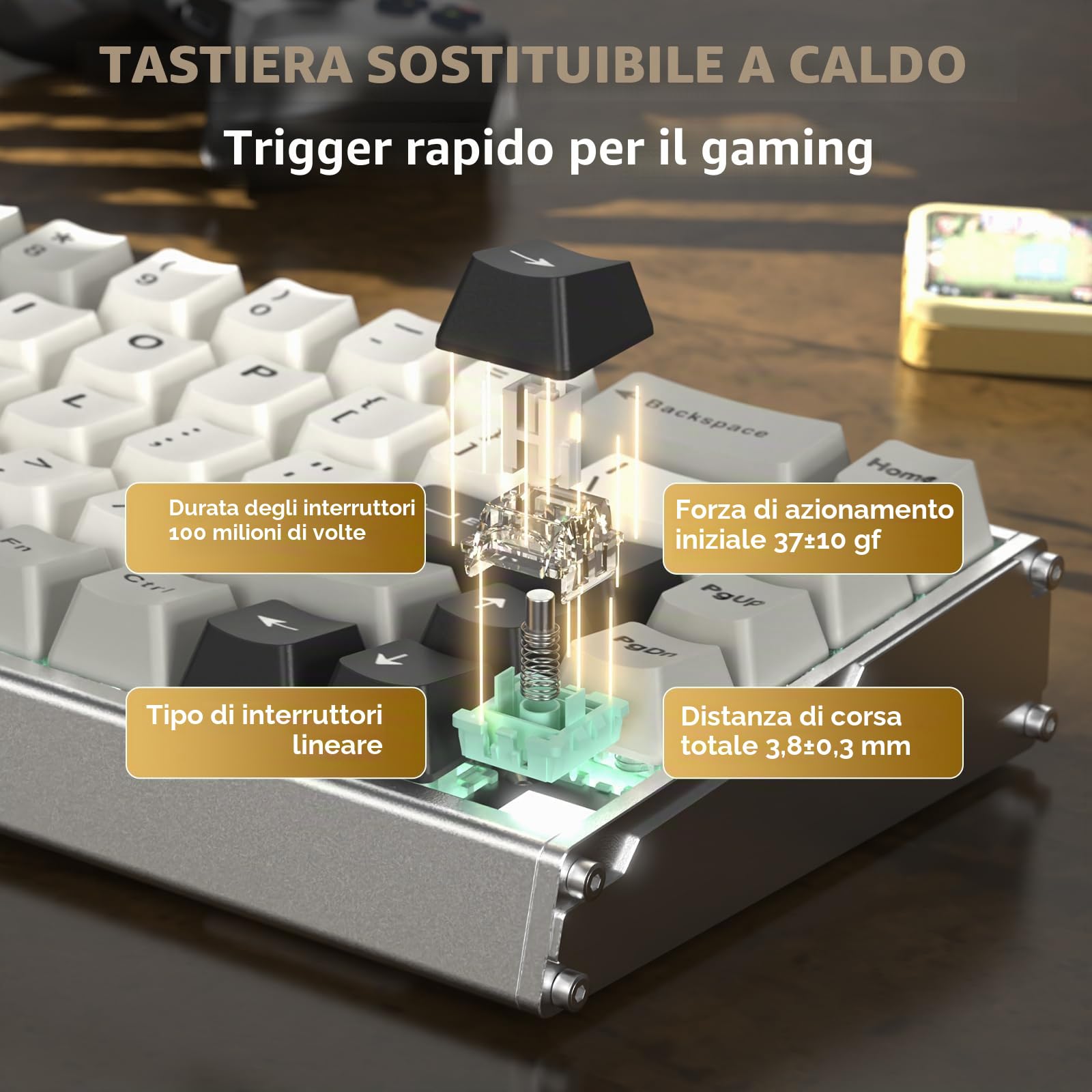 ATTACK SHARK X68MAX HE Tastiera In Alluminio CNC Completo, 8KHz Rapid Trigger, Azionamento Regolabile 0.005mm, Gaming RGB Cablata con Switch Magnetico, Snap Tap, Cavo C01 Ultral (Bianco Stella)