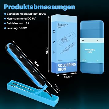 Cordless Soldering Iron Kit with Stand, 3 Soldering Tips - Blue