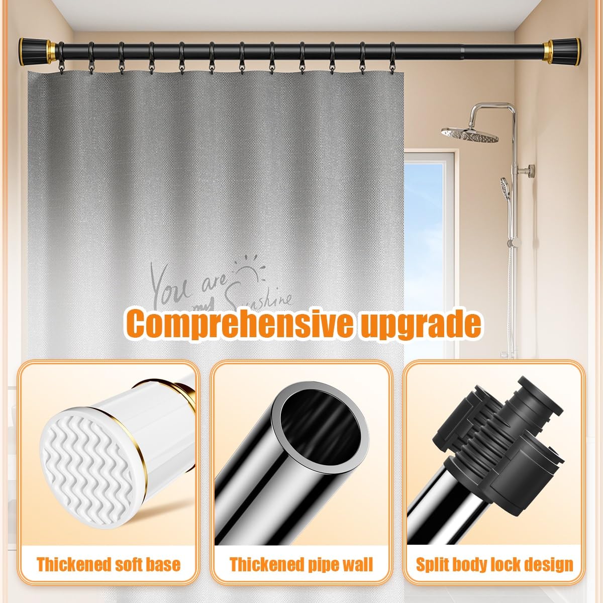 Tringle à Rideaux Télescopique Noire 73-145 Cm 25 Mm – Sans Perçage, Anti-Rouille, Charge 25 Kg Pour Douche & Fenêtre