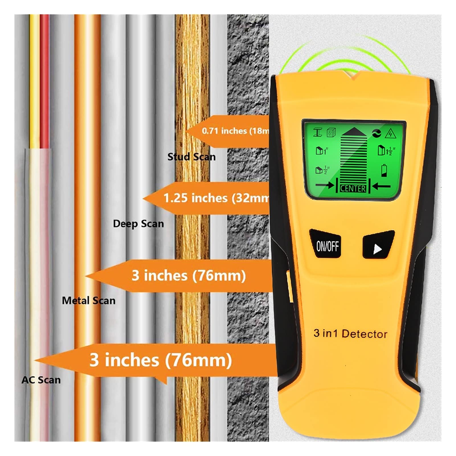 Wykrywacz metalu, Ściana Skaner 3 w 1 wykrywacz metali Znajdź metalowe Kołki AC. Napięcie Fire Wire Mur Detector Scanner Electric Box Detektor Mur Detector(Nero)
