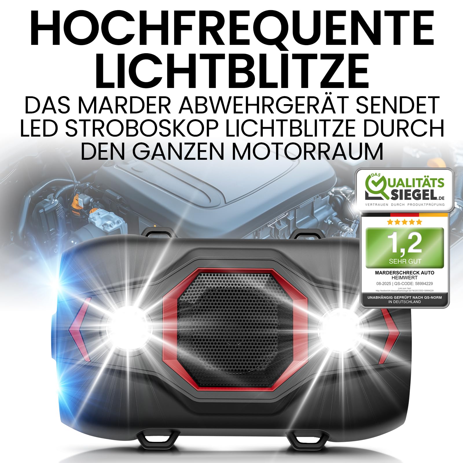 Heimwert Marderschreck Auto - Profi Ultraschall Marderschutz für sofortigen Erfolg - 2 Wege Marder Abwehr mit Blitzlicht und wechselnden Ultraschall Frequenzen zur sicheren Marderabwehr (Typ 1)