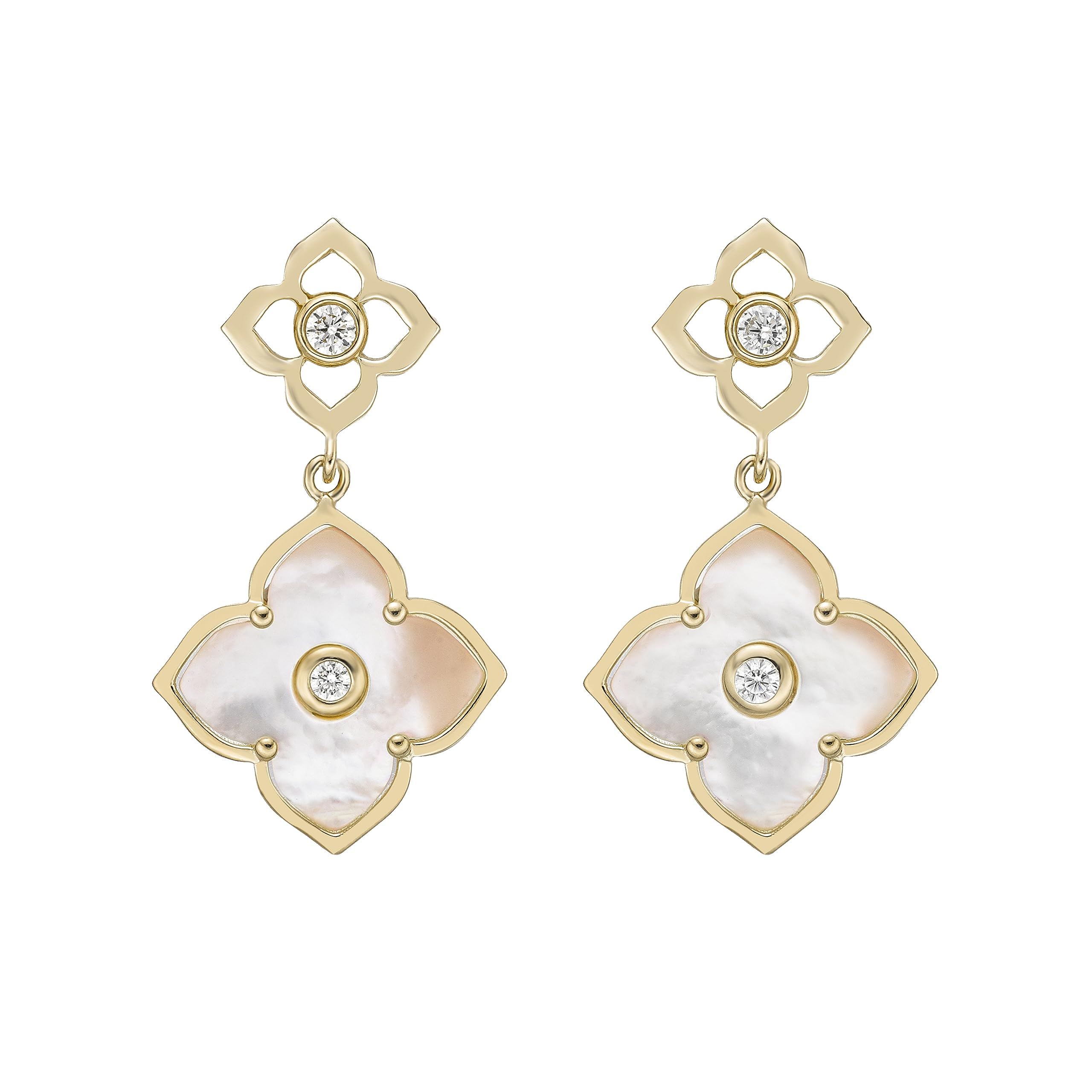 Black Onyx, Green Malachite or Mother of Pearl Flower Dangling Drop Earrings for Women in 925 Sterling Silver with Rose Gold Plating Post Back by Lavari Jewelers