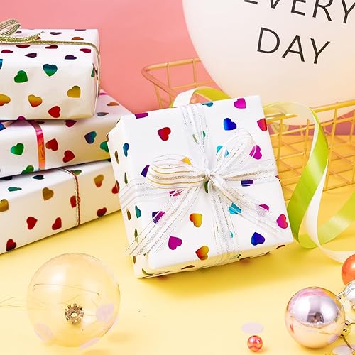 Miniatura 6 de LeZakaa Rollo de papel de regalo de San Valentín, diseño colorido holográfico impreso de corazones para cumpleaños, aniversario, baby shower,