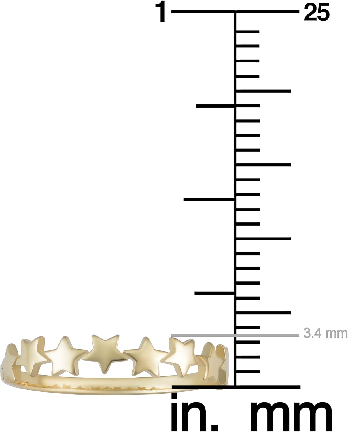 Kooljewelry 14k Yellow Gold Row of Star Minimalist Ring