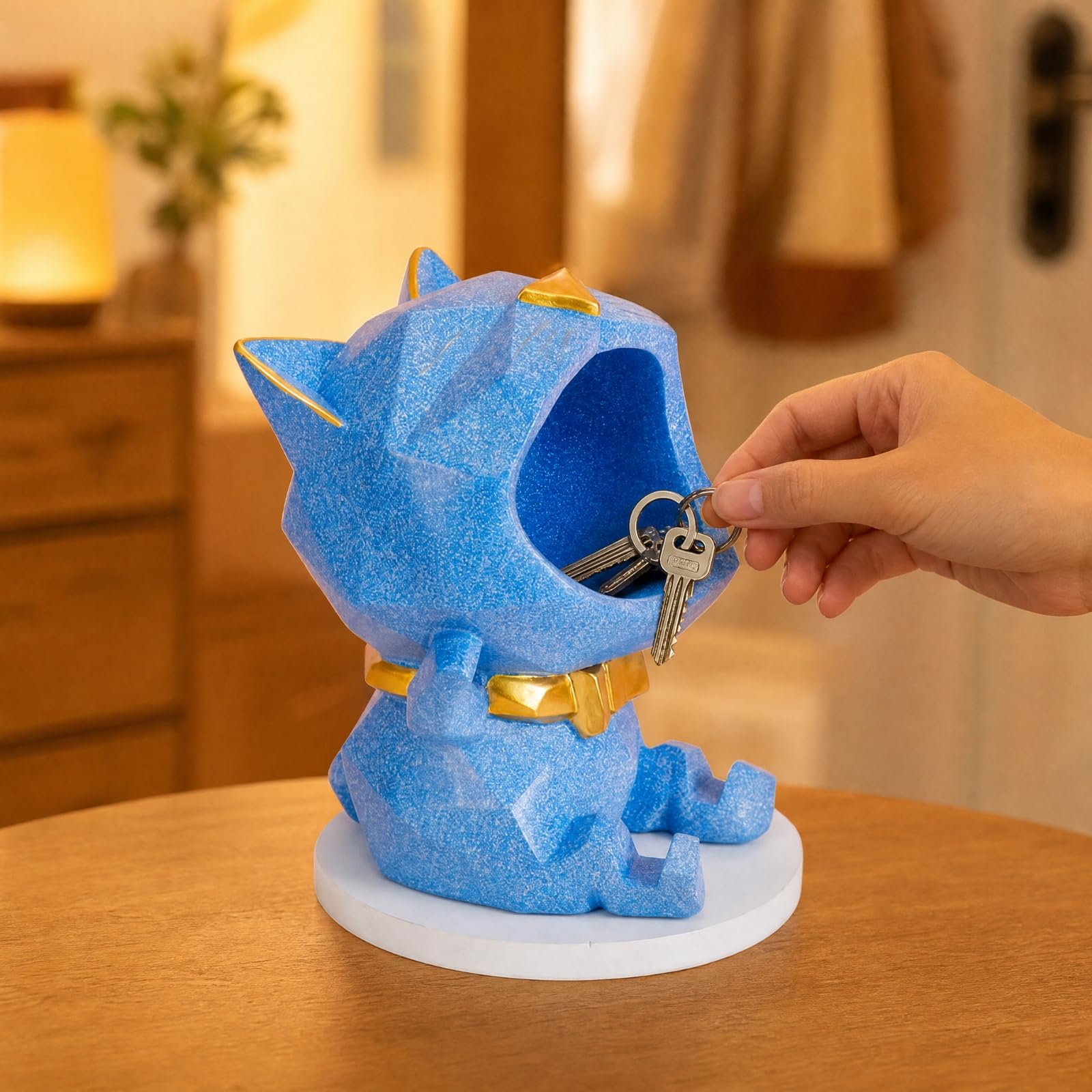 MagiDeal Figura con Almacenamiento Figura Resina con Campana Coleccionable Adorno Computadora Minino para Armario, Almacenamiento