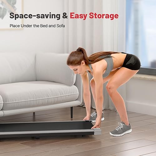 Miniatura 8 de Bigzzia Caminadora debajo del escritorio, mini portátil de 2.5 HP para oficina y hogar, máquina de correr compacta pequeña de 5 MPH, cinta de correr