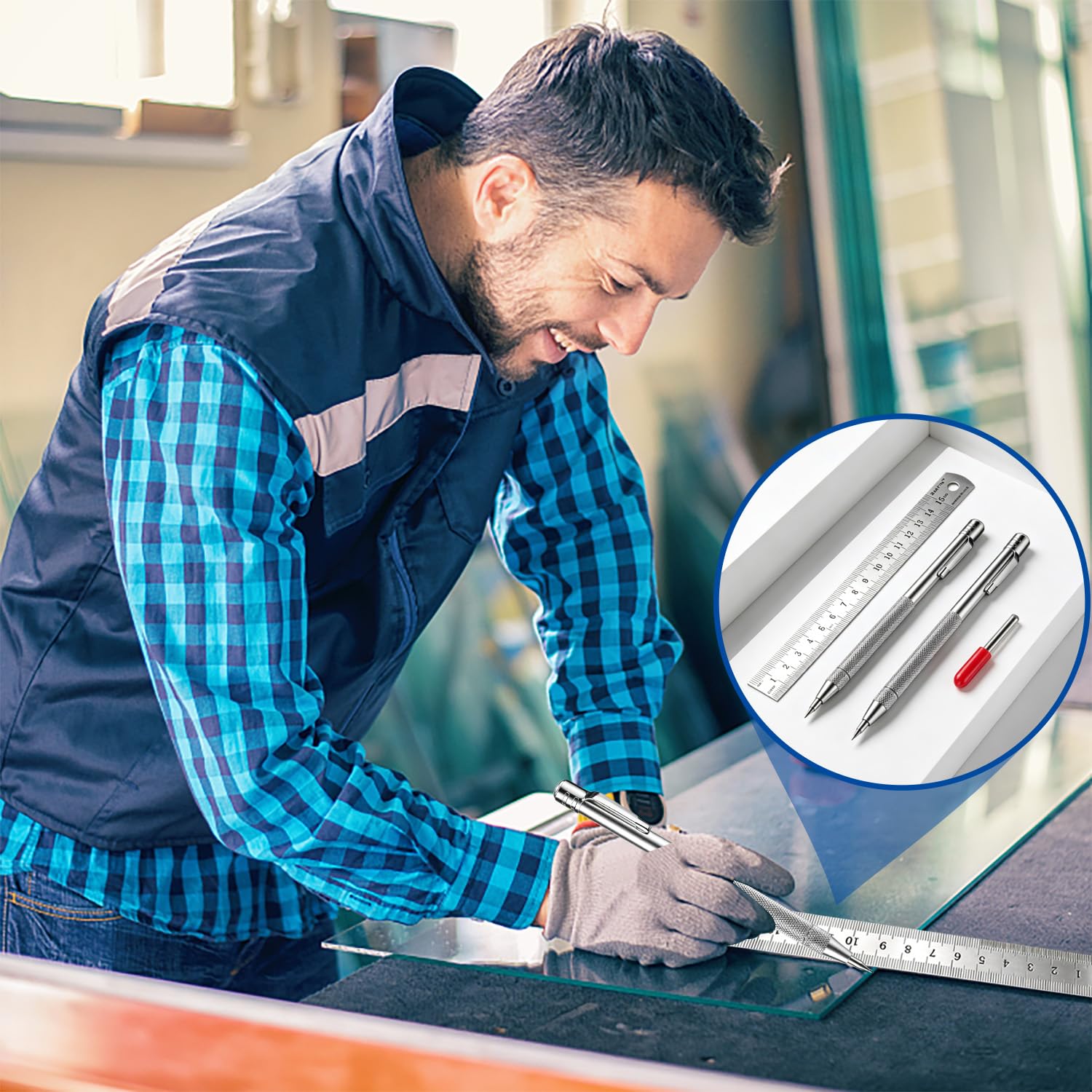Puntina 2 Pezzi Punta In Carburo Di Tungsteno Con 10 Punte Di Marcatura Di Ricambio, Righello In Acciaio Da 15 Cm E Coda Magnetica Per Marcatura Metallo E Vetro