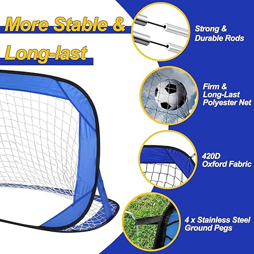 Miniatura 4 de Porterías de fútbol portátiles para patio trasero, red de fútbol plegable emergente, paquete de 2 unidades de 3.6 x 2.4 pies para patio trasero y