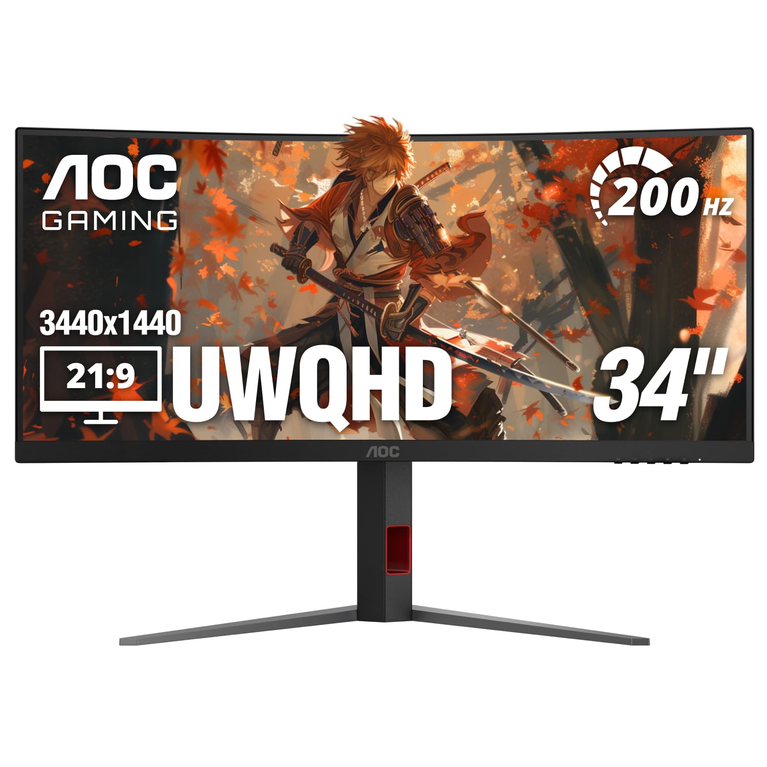 AOC 34 Inch Curved Gaming Monitor UWQHD 200Hz VA 0.3ms HDR, CU34G4H | 3440×1440 Computer Monitor, Adaptive-Sync, DP 1.4, HDMI 2.0, Height Adjustable, Earphone Out, VESA, 3-Year Zero-Bright-Dot