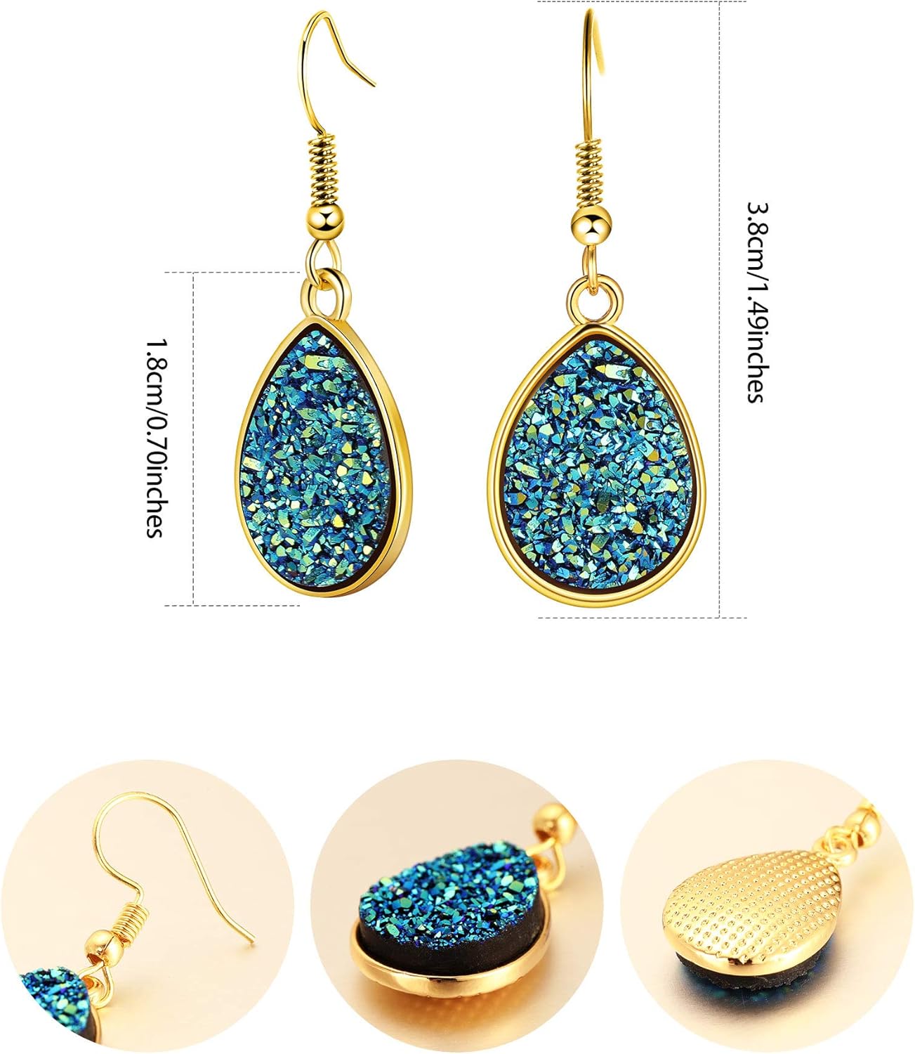 Hicarer 12 Pairs Faux Druzy Drop Earrings Crystal Pendant Dangle Multicolor Stainless Steel Earring for Women Wedding Party - Image 3