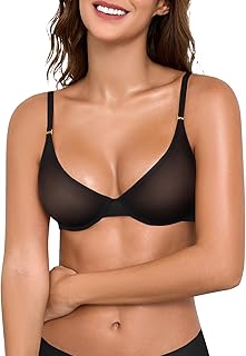 Soutien Gorge Armature Femme Soutien Gorge Transparent Maille sans Coutures Sexy Col en V Push up Invisible Brassiere Confort Classiques Respirant Bretelles réglables
