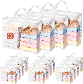 16-Pack 22L Clear Zippered Storage Bags for Clothes | Vacuum Storage Bags for Blankets, Comforters, Bedding & Linens | Closet Organizer Bags with Handles, White