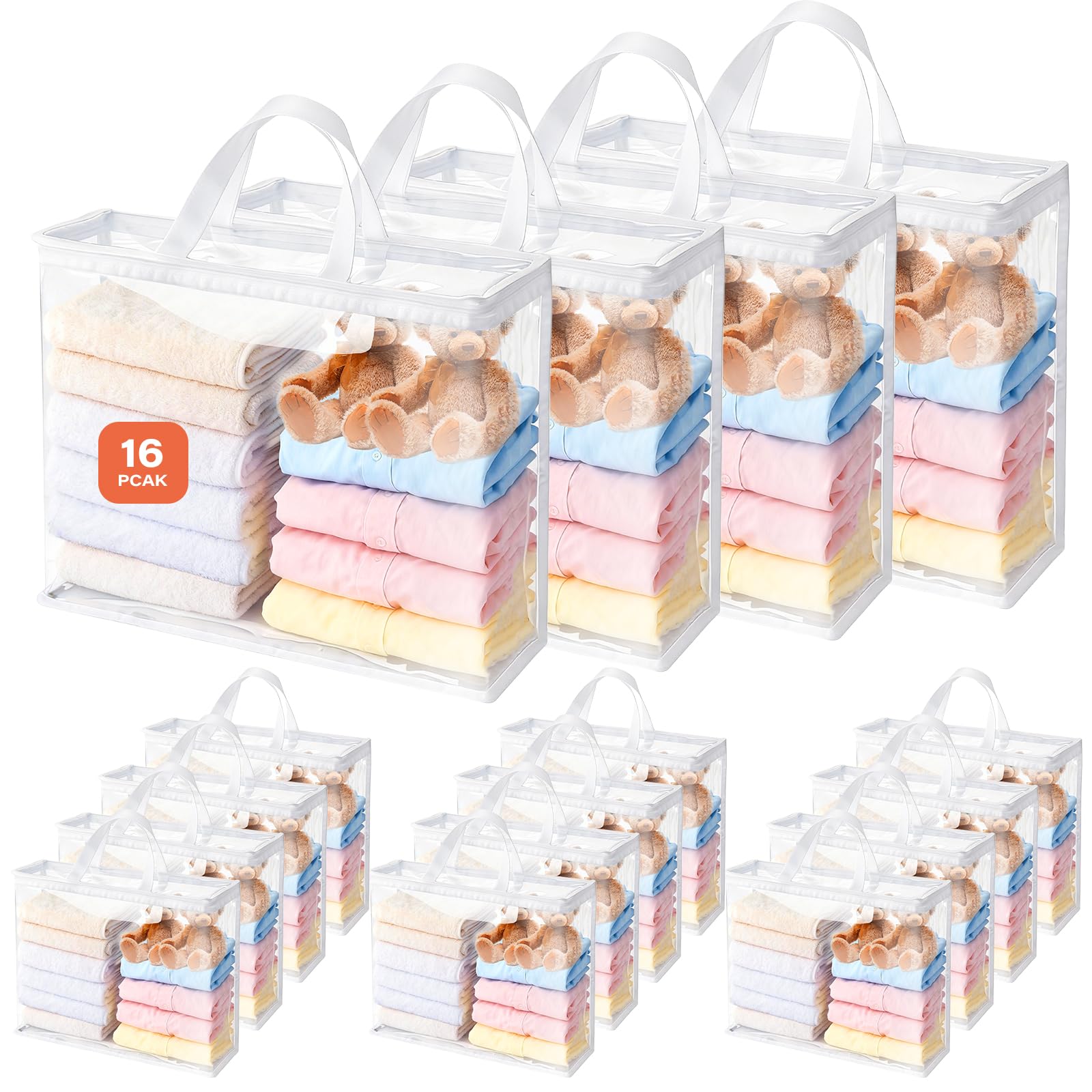 VZZNN Paquete de 16 bolsas de almacenamiento transparentes con cremallera de 22 L para ropa, bolsas de almacenamiento al vacío para mantas, edredones, ropa de cama y ropa de cama, bolsas organizadoras