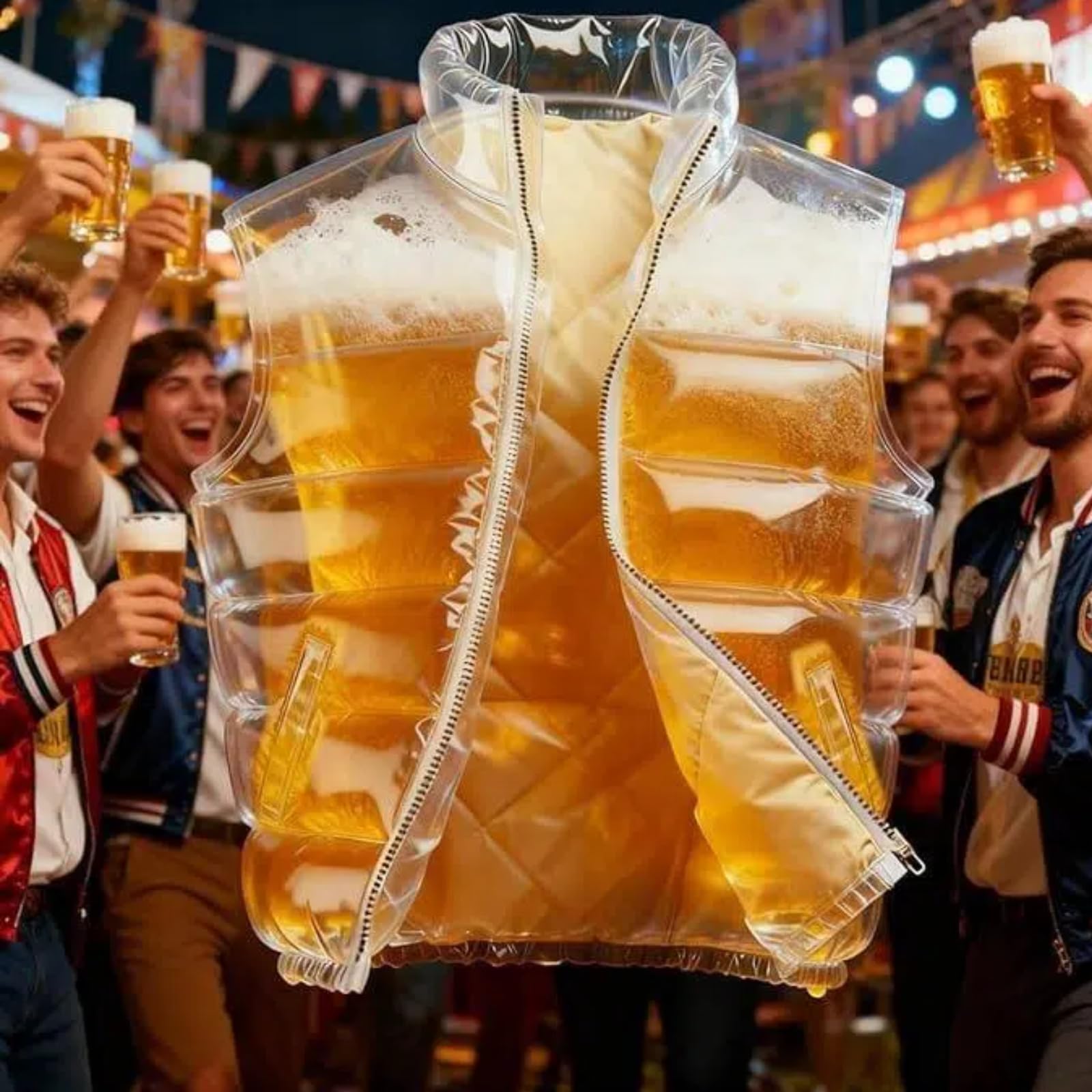 Chaleco relleno de cerveza transparente chaqueta de cerveza con grifo pajita amortiguador inflable chaqueta de cerveza divertida chaquetas para beber Oktoberfest cerveza, regalos para piscinas de
