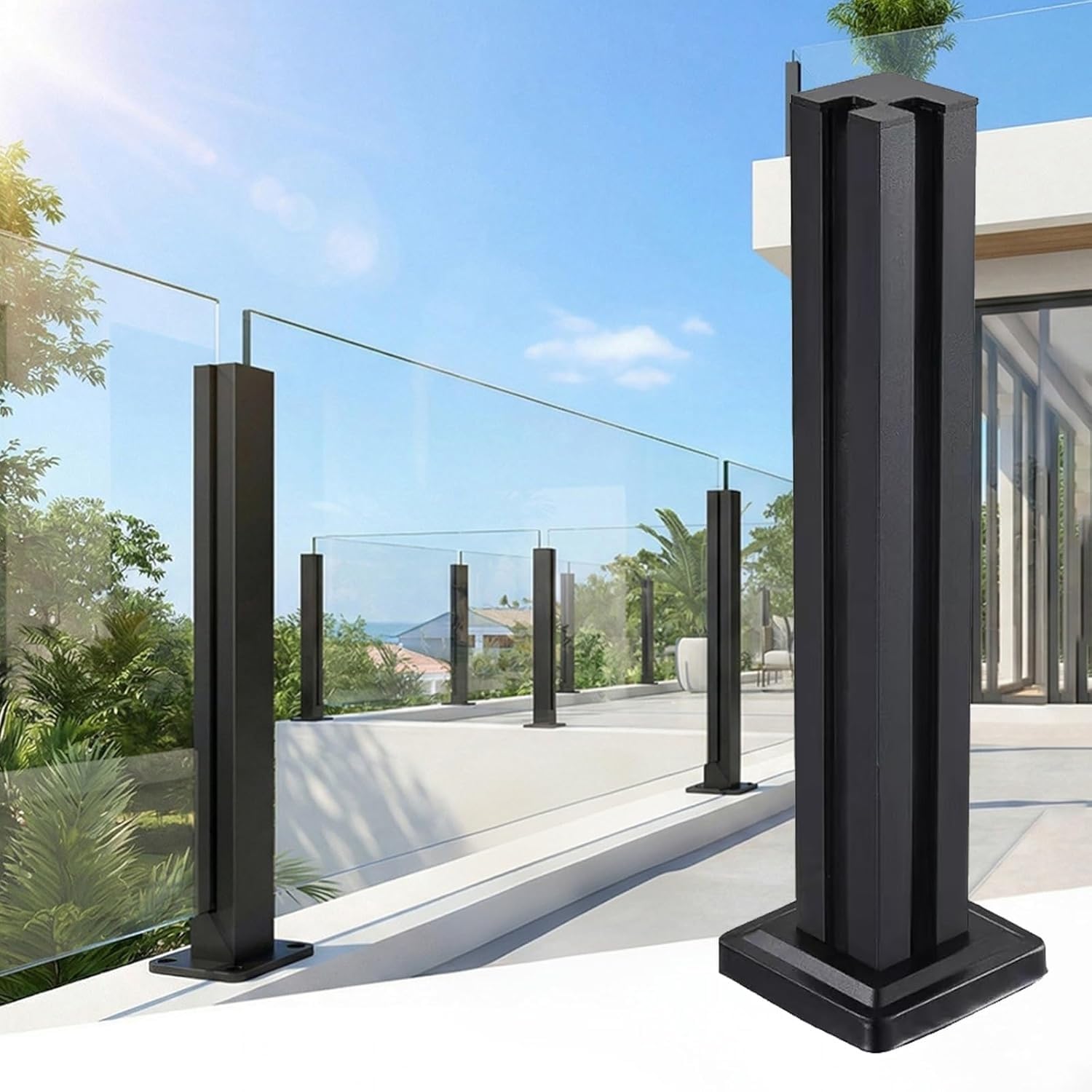 AVLSO Glass Balustrade Posts Frameless Glass Balustrade Clamps with Spigot Slots, Balcony,Attic,Staircase Stainless Steel Post(Corner Post,110cm/43.3in)
