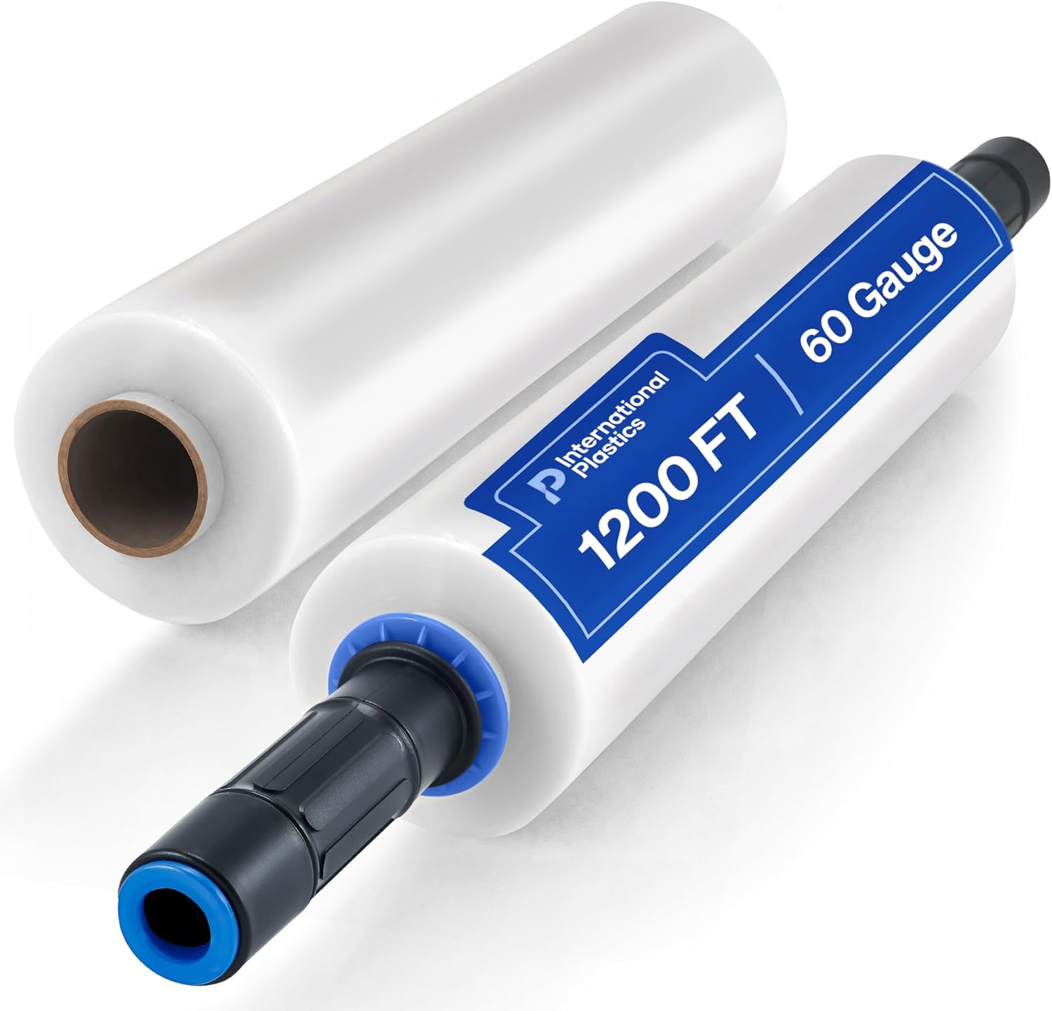 International Plastics Co. 2 Pack 15" Plastic Stretch Film Wrap with Extended Tension Handles 1200ft Each 500% Stretch Clear Cling Durable Adhering Packing Moving Heavy Duty Pallet Shrink