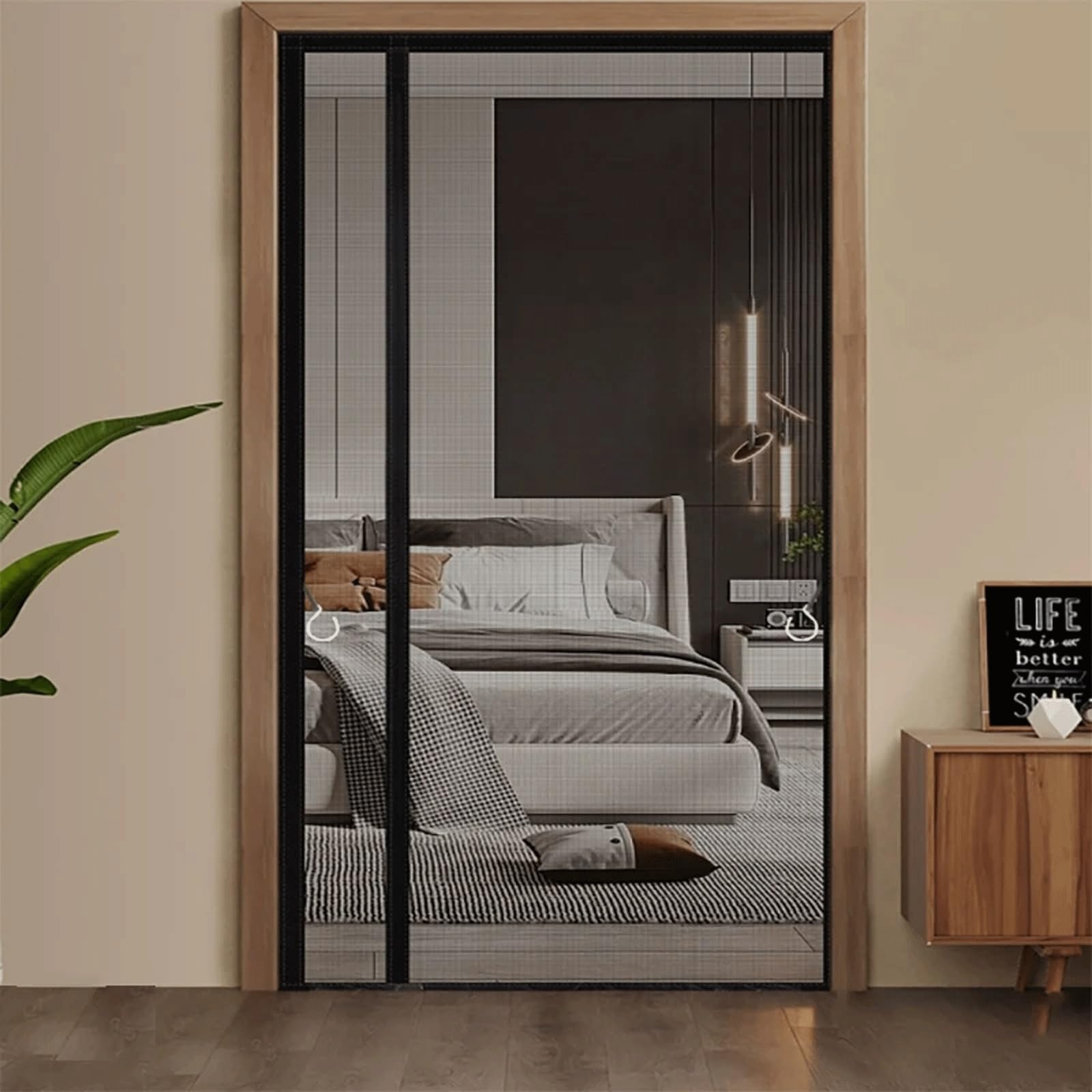 Fralhqfl Black Side Opening Magnetic Shielded Door, Door Mesh Shielded Magnetic Closure To Prevent Insect Entry, Invisible Door Curtain, Suitable For Bedrooms, Kitchens, And Living Rooms(Size:140x220cm)