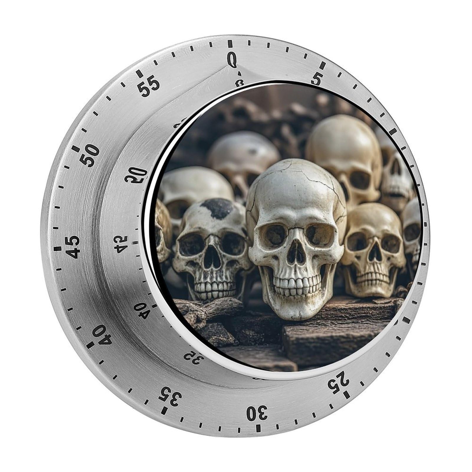 Mechanical Kitchen Timer with Magnetic Back, Stainless Steel Manual Skulls Printed Timer for Cooking and Time Management