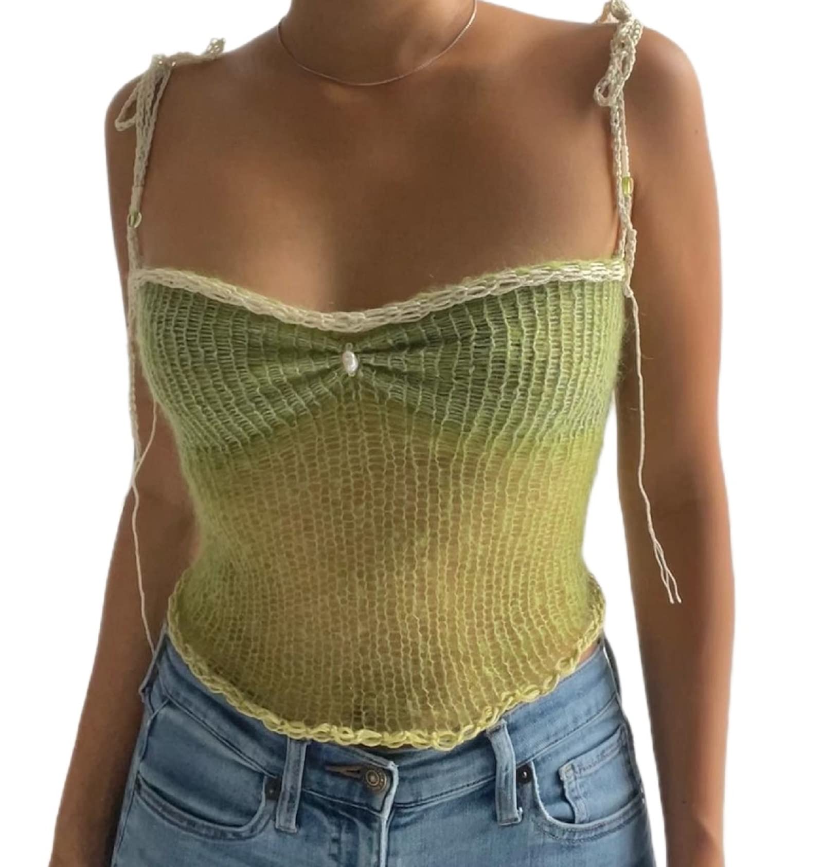 Women Y2K Crochet Knit Crop Tops Hollow Out Backless Tank Vest Sleeveless Open Back Camisole Retro Trendy Streetwear