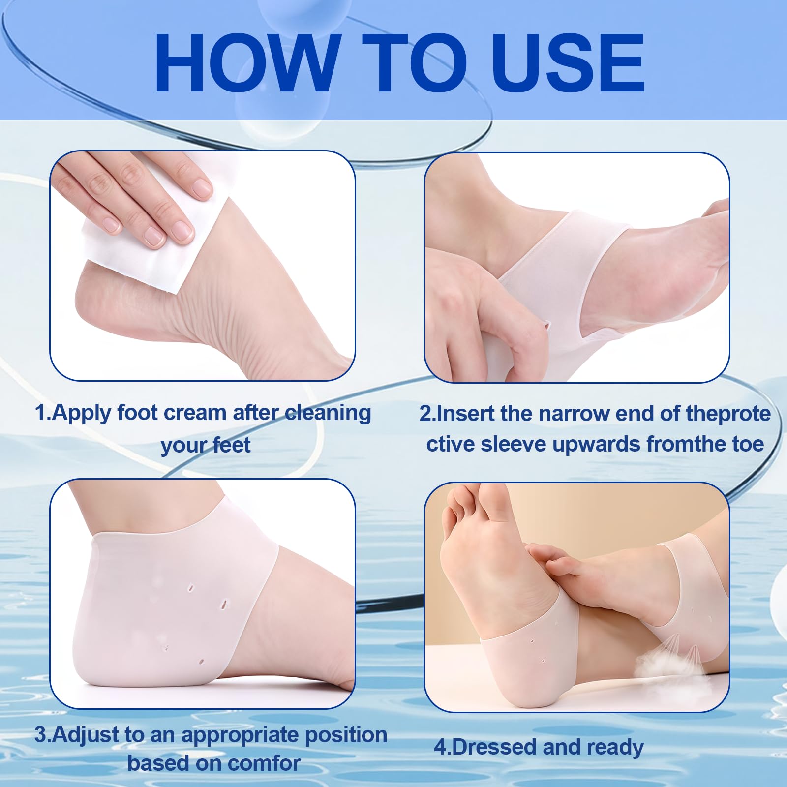3 Pares Taloneras de Silicona, Protector de Talon, Transpirable Ajustable Protector de Talon, suave y cómodo, alivia presión plantar
