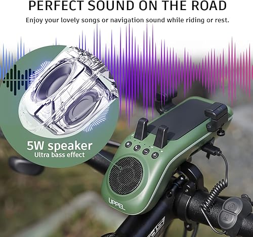 Miniatura 3 de UPPEL Soporte de teléfono para bicicleta, soporte multifuncional para teléfono, altavoces Bluetooth para bicicleta, 10 en 1, luz LED, micrófono de