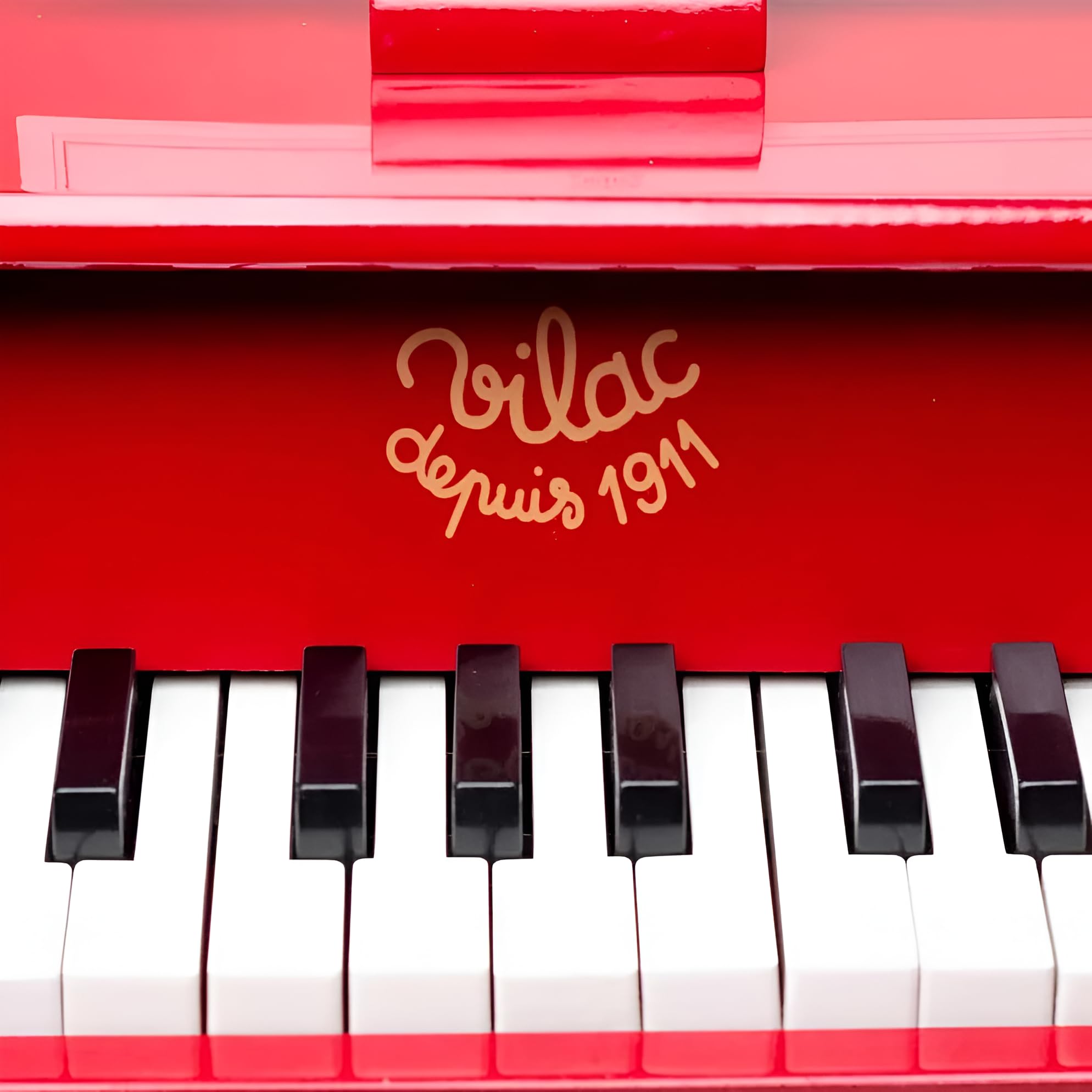 Vilac Vintage Holz 18 Tasten Klavier mit Partituren, Musikspielzeug Instrument für Kinder, Lackierung, Keine Batterien erforderlich, vormontiert, verbessert die Kreativität, ab 3 Jahren, Rot