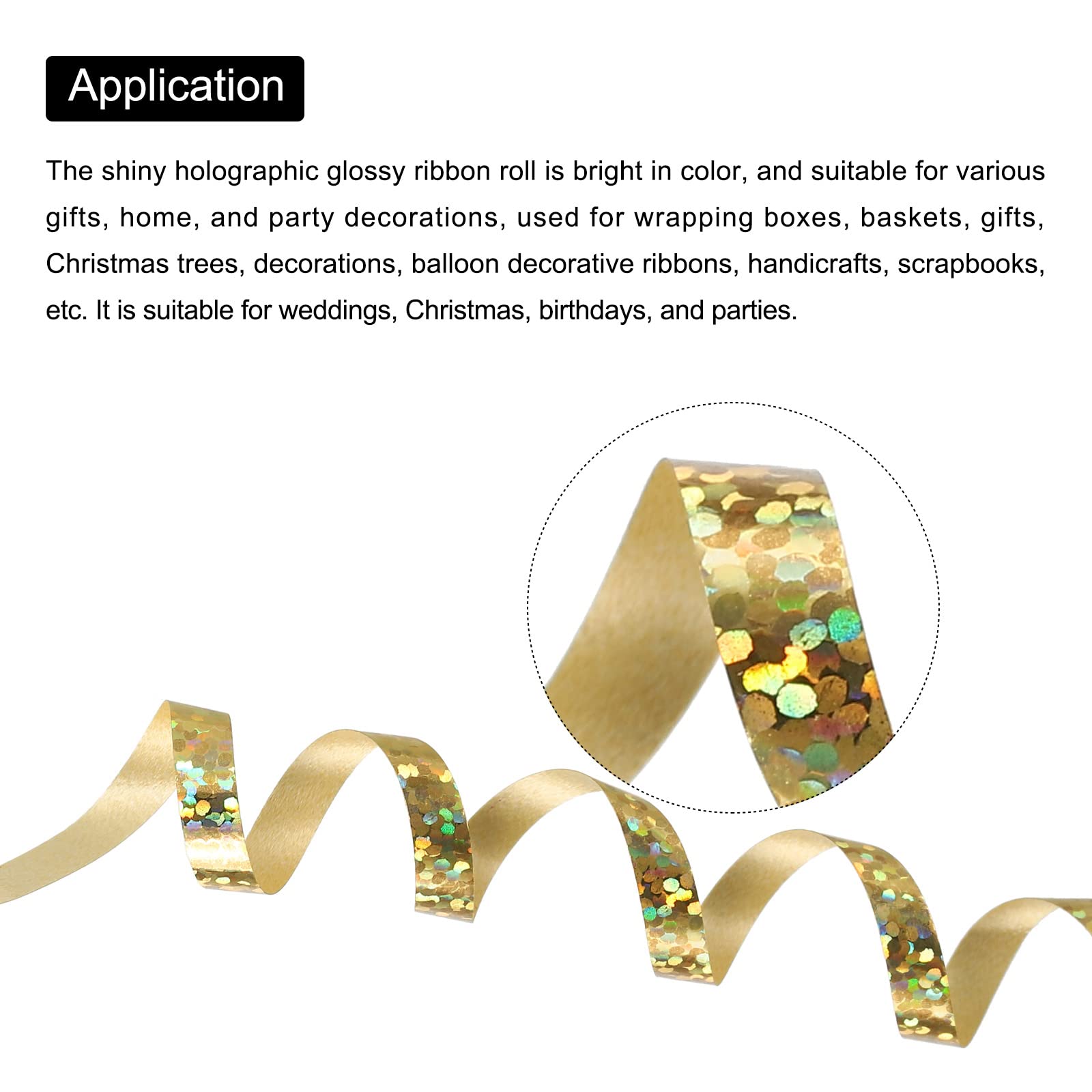 PATIKIL 6pcs Curling Ribbon Crimped Balloon String 5mm Laser Metallic Shiny 10m Iridescent for Party Decoration Gift Wrapping Crafts Florist Gold - Image 3