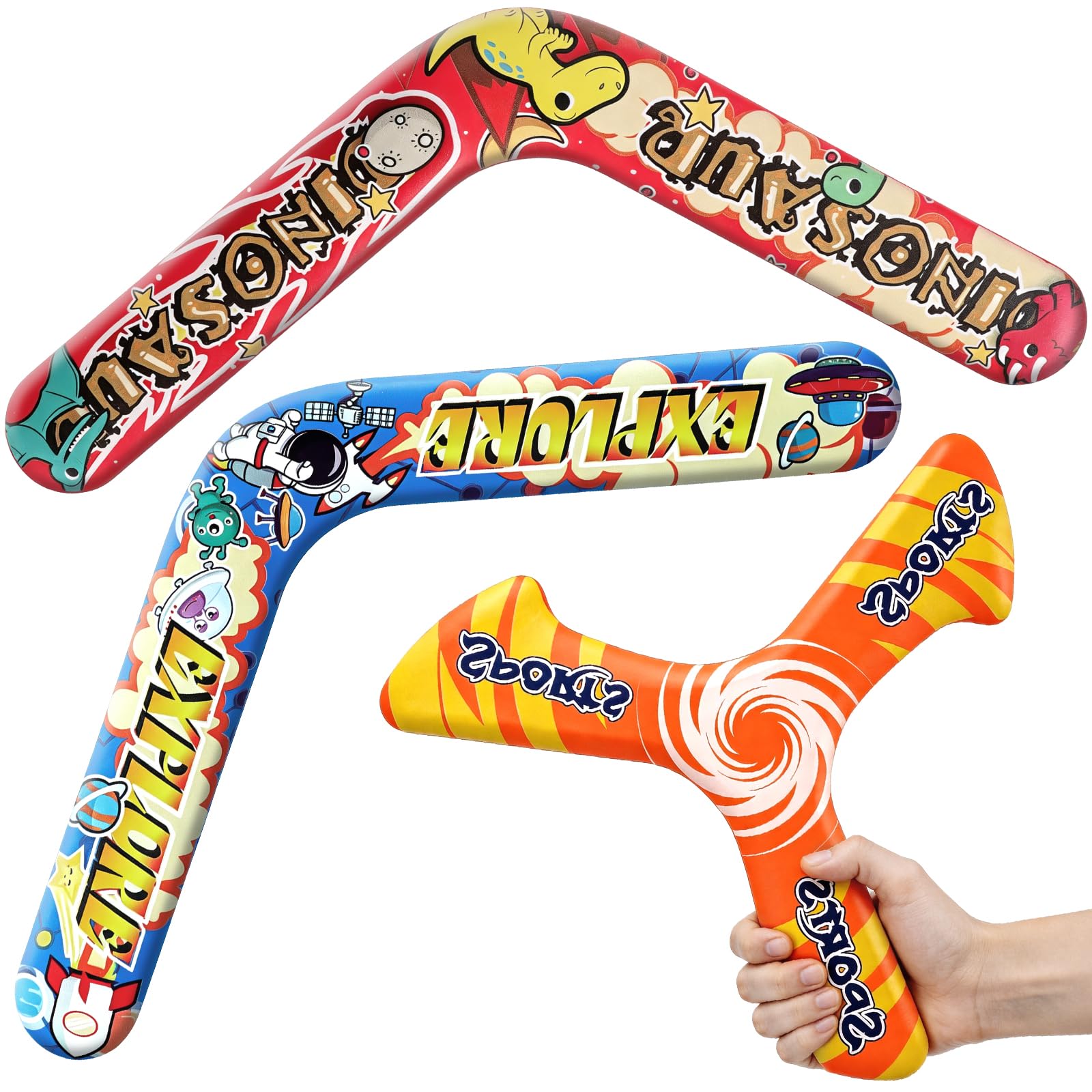 deAO 3 PCS Soft Foam Boomerang Toys for Kids, Easy to Throw Outdoor Toy