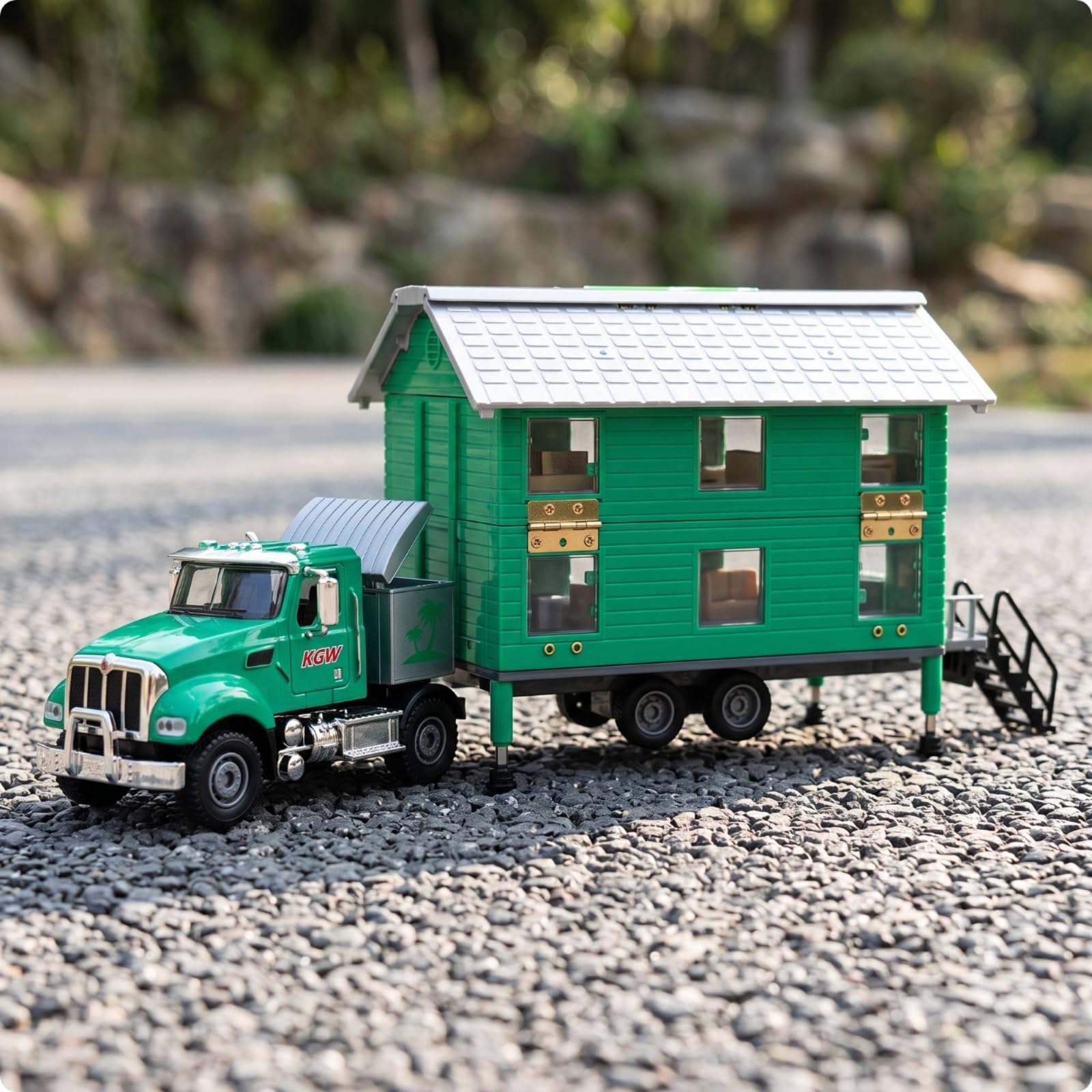 Vehículo de Aleación para Niños Camión Casa Rodante Miniatura Juguete Transformable Modelo Coleccionable con Carrocería Detallada Techo Plateado y