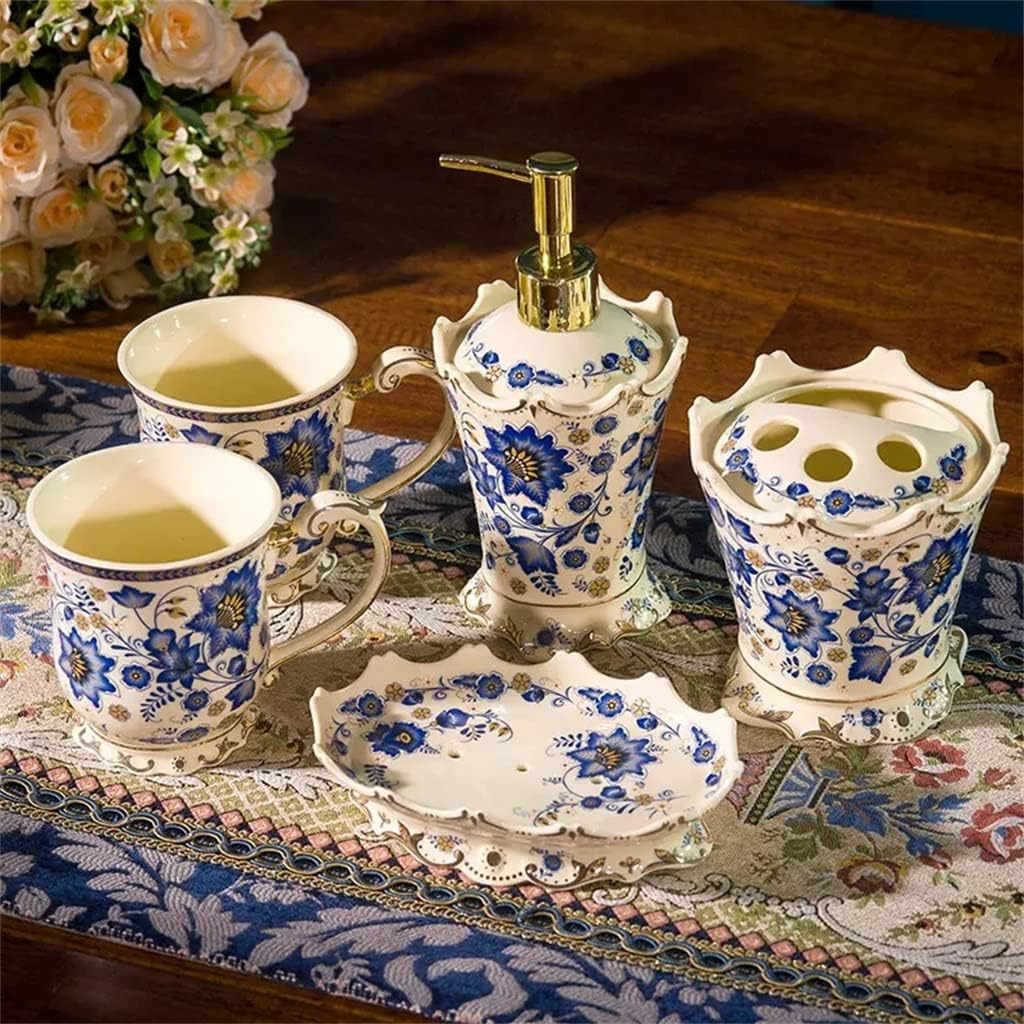 Wash Set Ceramic Teeth Brushing Mouthwash Cup Set Household Set European Bathroom Five-Piece Set