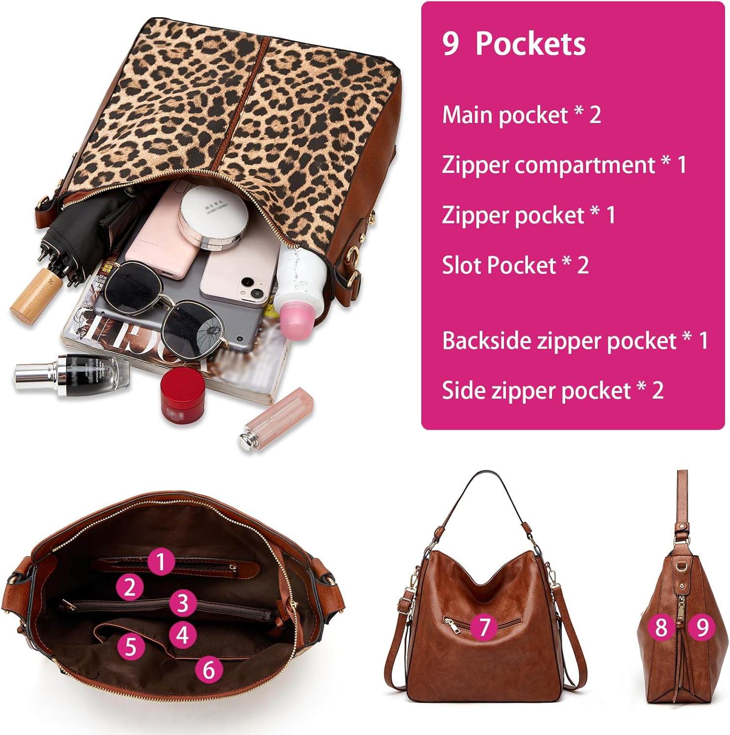 Large Trendy Designer Hobo Tote Bag for Women, Soft Leather Crossbody Shoulder Handbag, Purse and Wallet Set Black Brown - Image 4