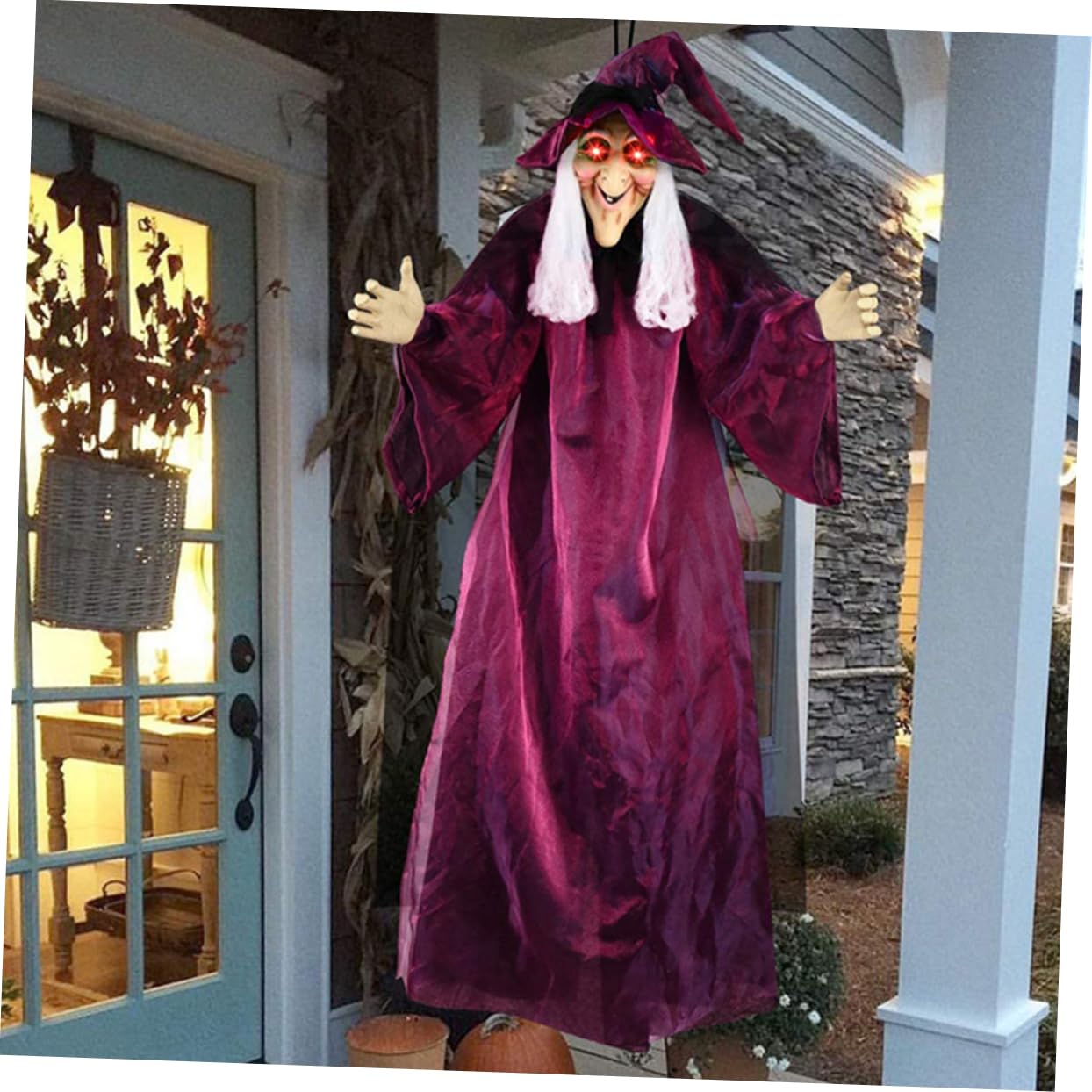 BESPORTBLE Decorazione Animata per Halloween con Strega Parlante da Appendere per Esterni e Effetti Luminosi e per e Case Infestate