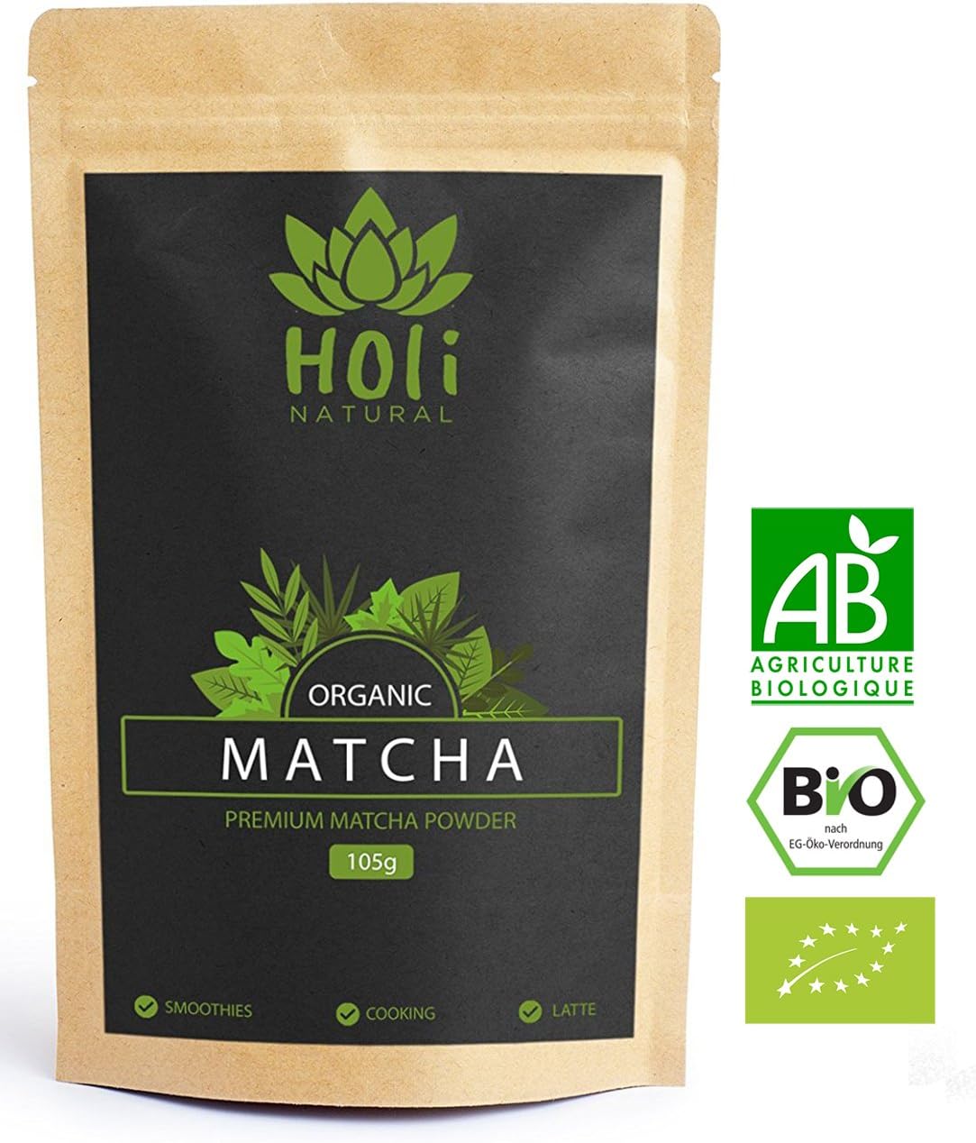 Pure Organic MATCHA Powder from natural cultivation - 105g - Premium quality green tea - finely ground, ideal for Lattes, Smoothies, Baking, and many other Culinary Uses.