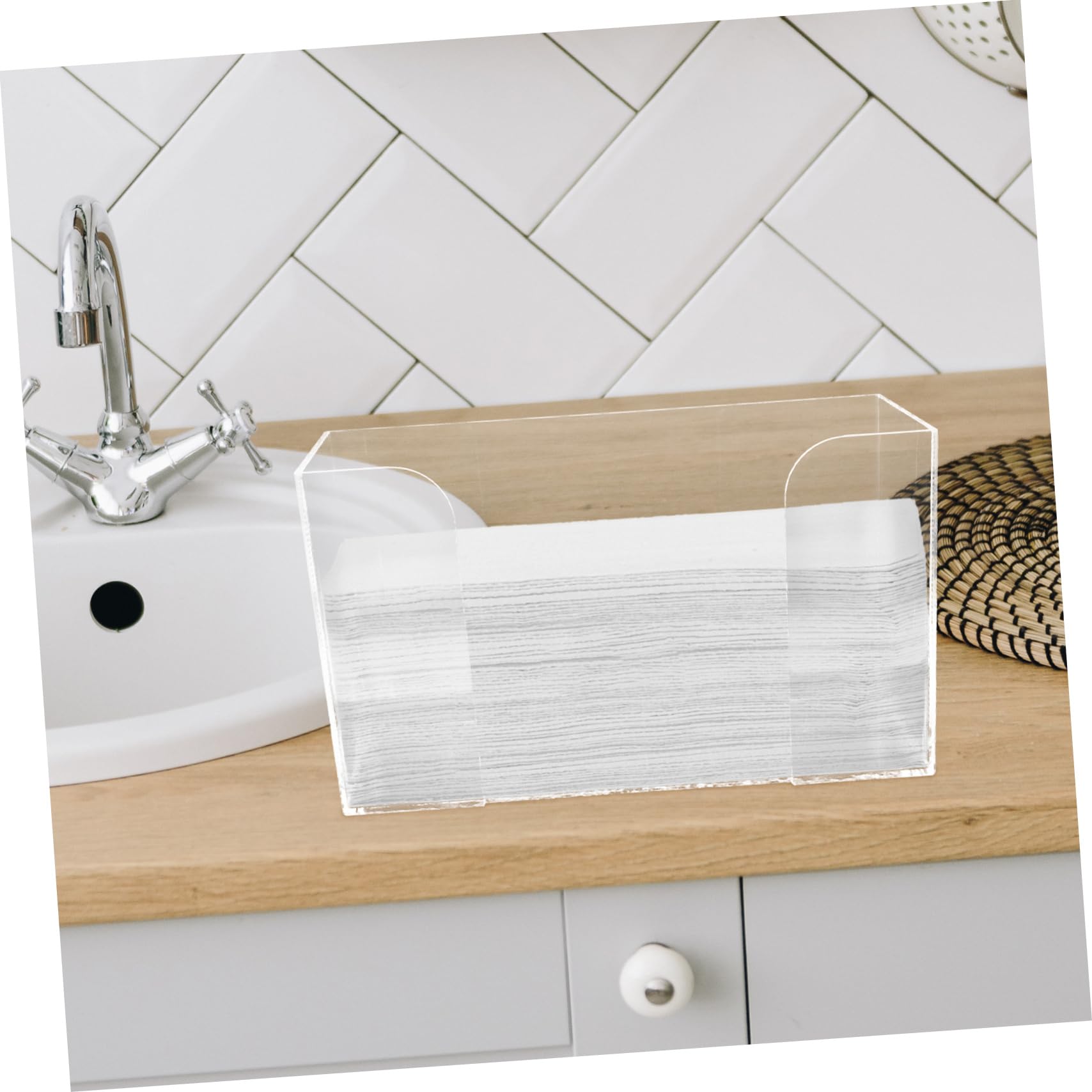 Transparenter Acryl Tuchspender für Schreibtisch und Schminktisch
