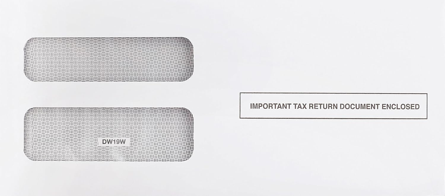1099 NEC Tax Form Envelopes, Designed for Printed 1099 NEC Forms, and for W2 3-Up, Gum Seal, Double-Window, Security Tinted, 100 Pack