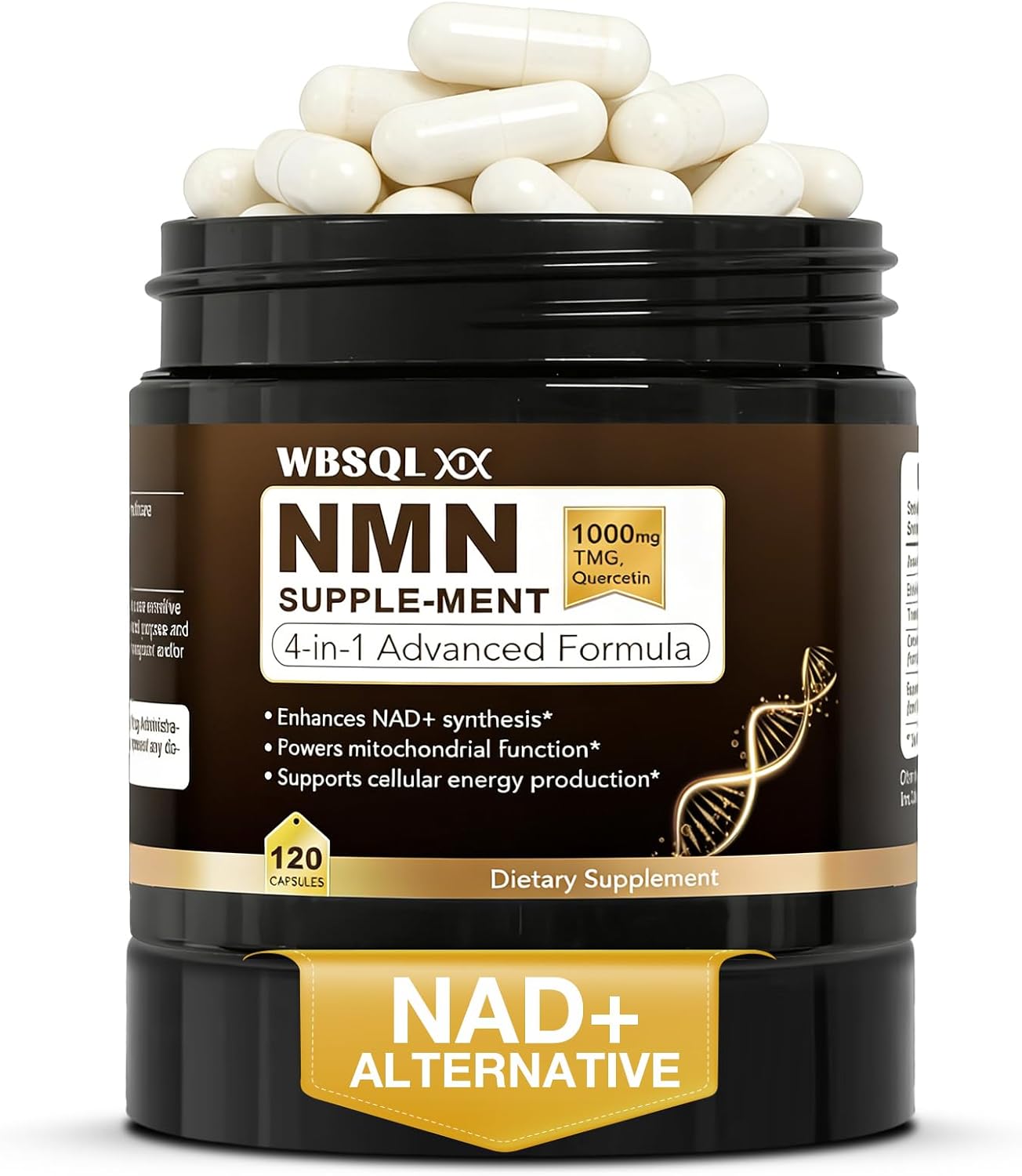 NMN Supplements 1000mg Pure Organic – NMNH, NAD+ Alternative & NAD Supplement, Resveratrol 1000mg Organic, NAD Resveratrol Supplement, TMG & Quercetin for Cellular Support, 120 Capsules