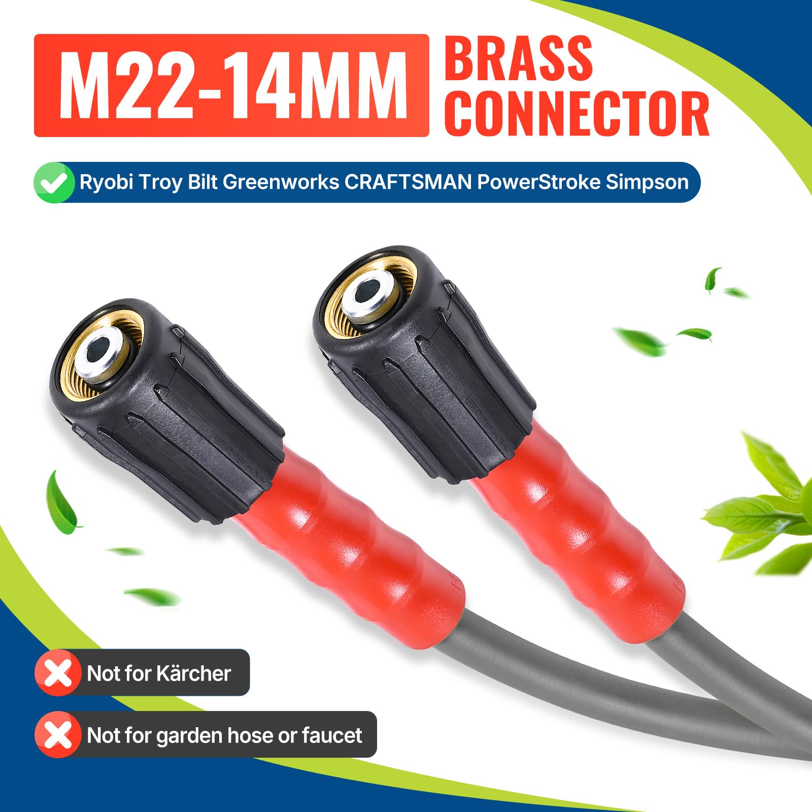 YAMATIC Tubo flessibile per idropulitrice, 15,7 m x 0,6 cm, 3200 PSI, resistente alle pieghe e resistente, con attacco rapido M22-14 mm x 3/8"