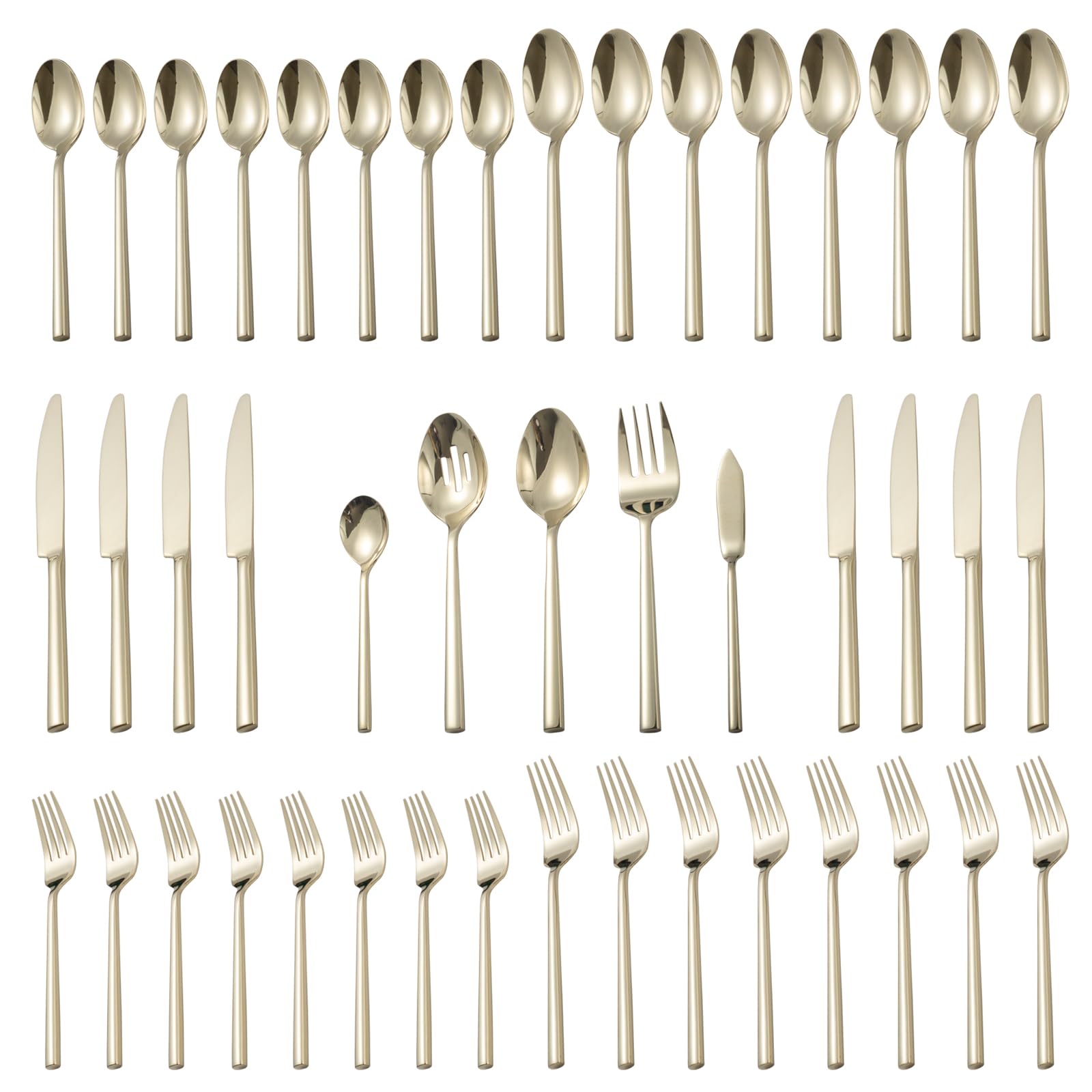 Alata Potter Champagne Gold 45-Piece Forged Silverware Set with Utensil-Serving Set, Service for 8, Stainless Steel Flatware Set, Modern Design with Mirror Finish, Ideal for Home, Kitchen, Party