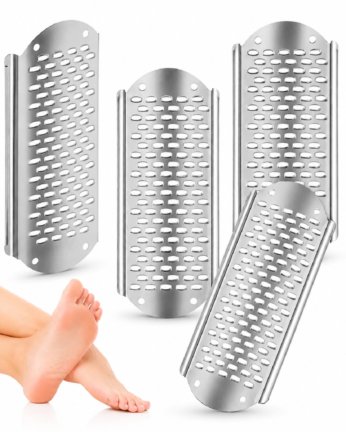 4Pcs Foot File Callus Remover Replacement Blades, Detachable Foot Grater Scrubber Pedicure Tools for Feet Hard Skin Remove, Stainless Steel Big Hole for Wet and Dry Feet