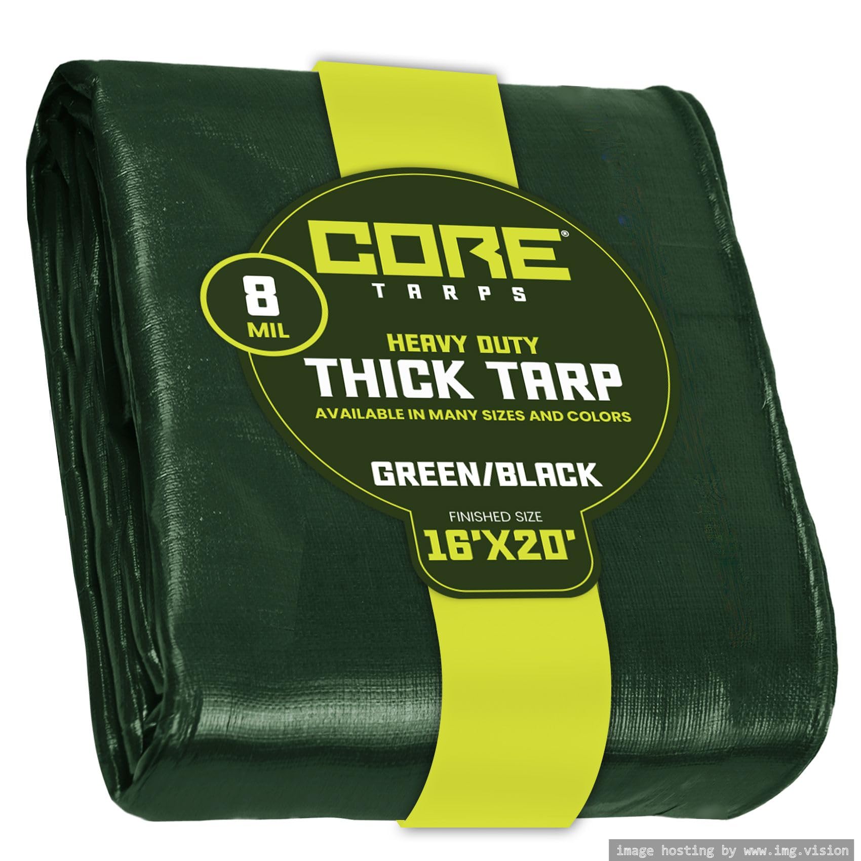 Core Tarps Green/Black-8 Mil Core Tarp - Tarpaulin Waterproof Heavy Duty(155 G/M²|16′ X 20′ | 4.85M X 6.1M|) Uv Resistant, Tear Proof, Protective Poly Tarpaulin With Reinforced Edges For Multi-Purpose Usage