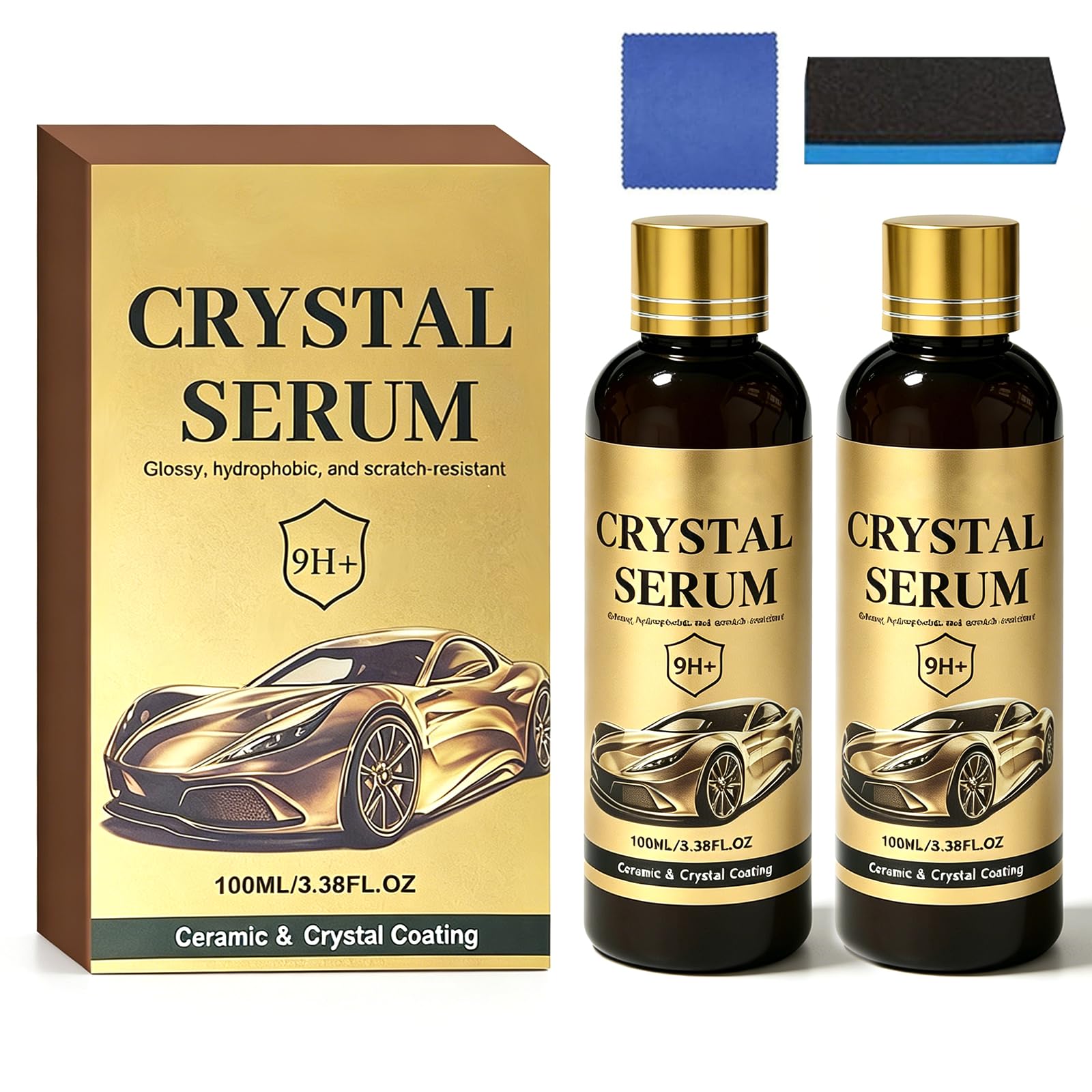 2PCS 100ML PTZ Crystal Serum - Advanced Graphene Ceramic Coating for Cars, Quick Effect Car Coating, 9H Graphene Coating for Auto Car Detailing, Coat Restore for Paint, Glass & Wheel