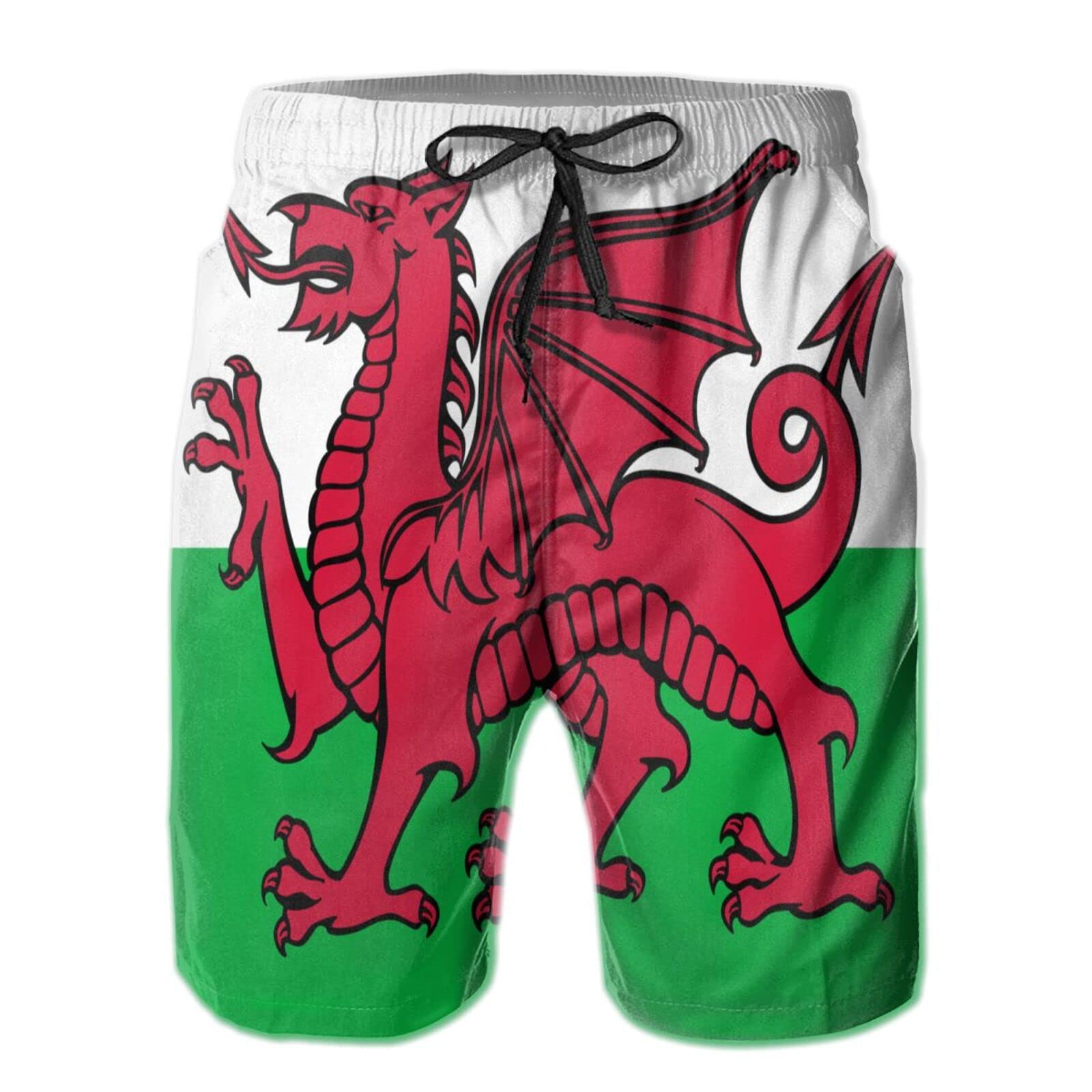 Aooedm Men's As Pic Welsh Flag Drawstring Casual Summer Beach Shorts