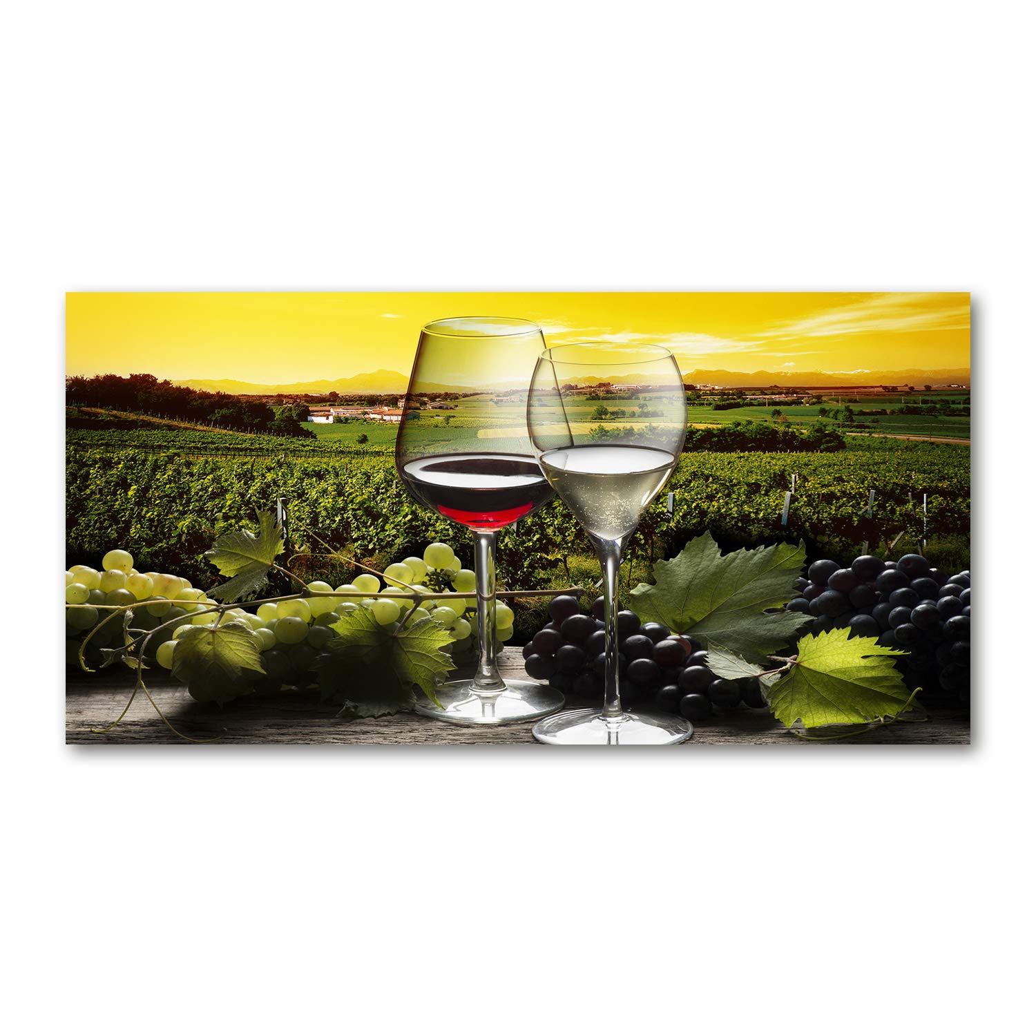 Impression sur verre 120x60 cm lavable et lumineuse Tulup, tableau vin et raisins de cuisine