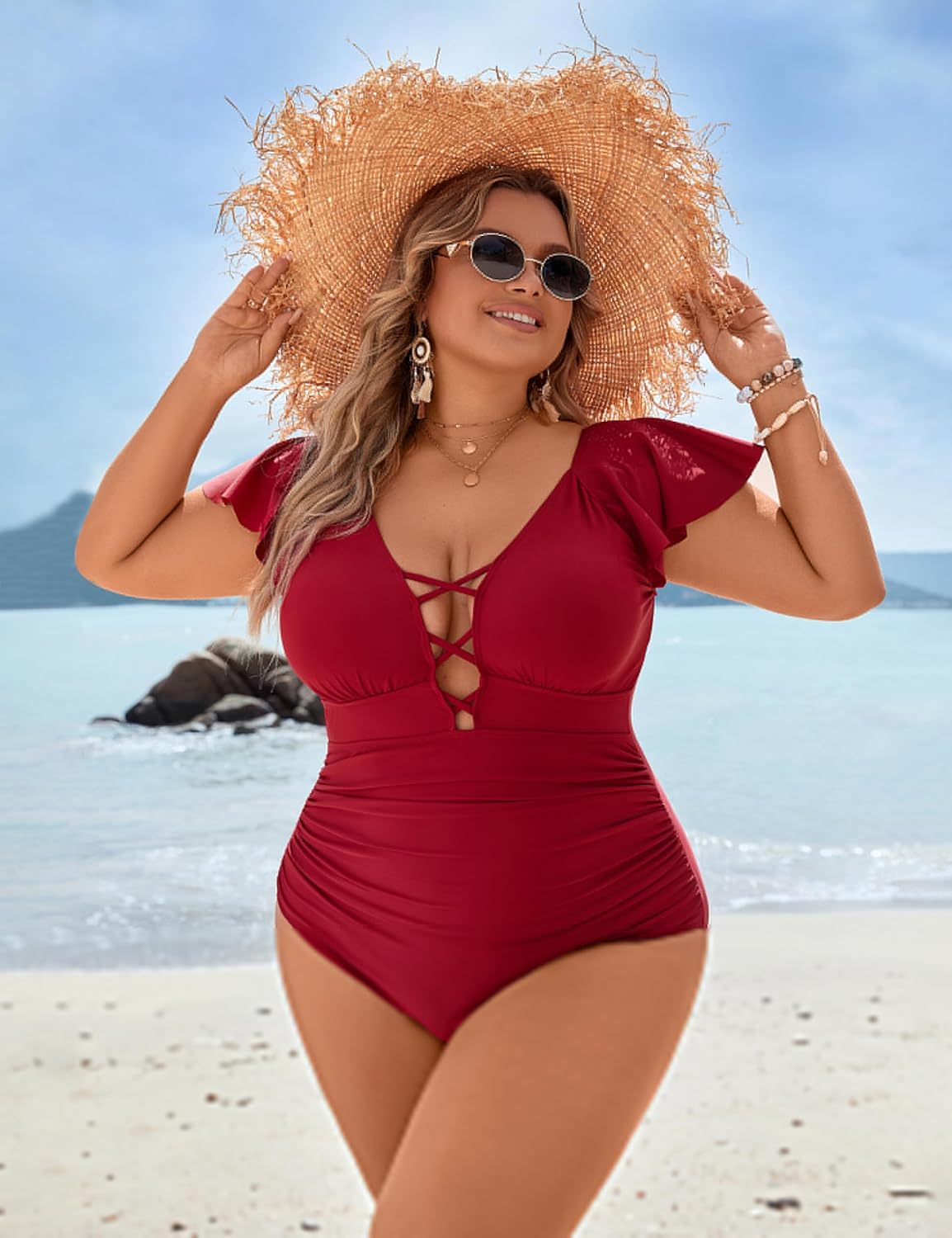 Blooming Jelly Women's Plus Size One Piece Swimsuit Tummy Control Bathing Suit Cute V Neck Maternity Swimwear - Image 2