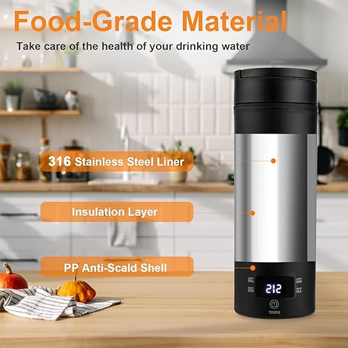 Miniatura 2 de Hervidor eléctrico portátil (110 V), tetera de viaje, revestimiento de acero inoxidable 316 premium, ajuste de temperatura de 4 velocidades con